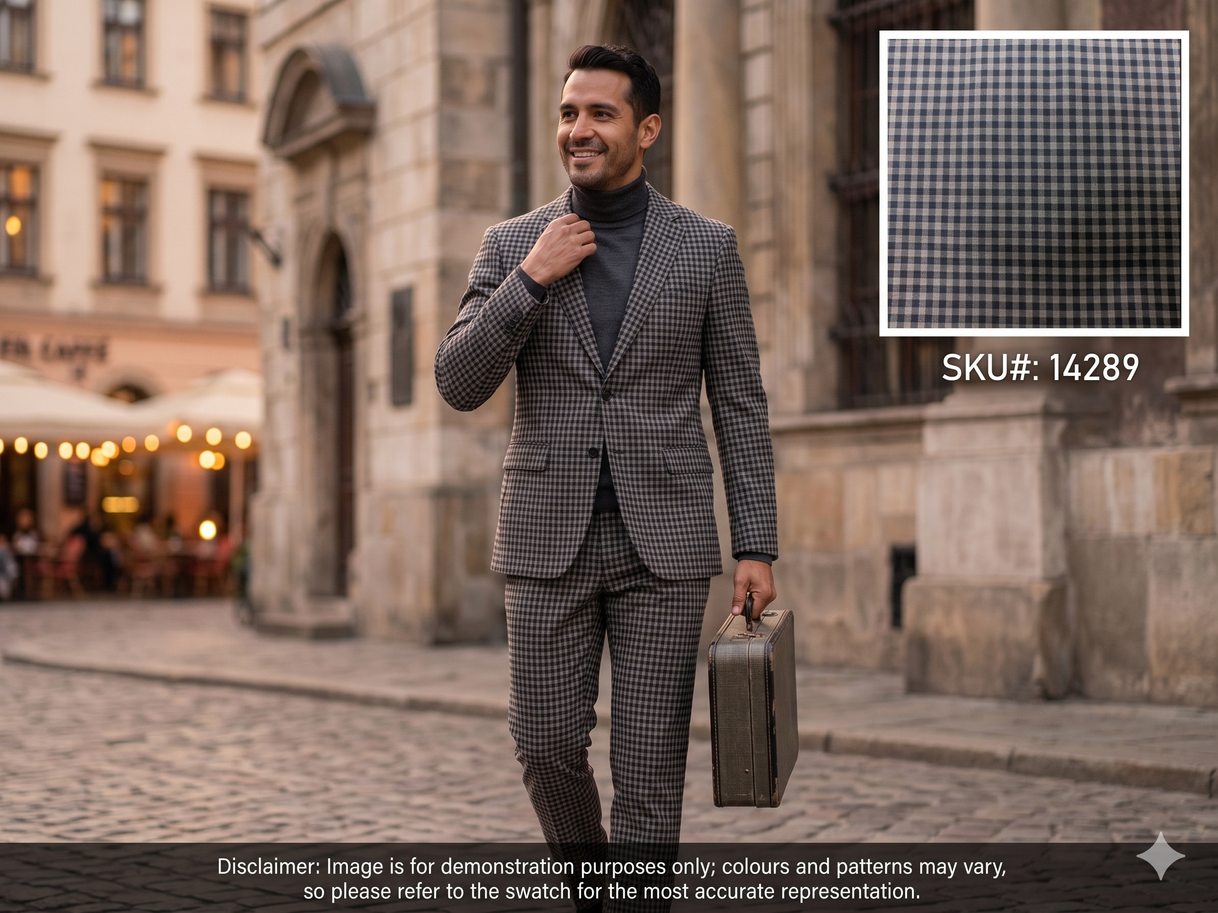 Man with Grey Black Check Wool Suiting
