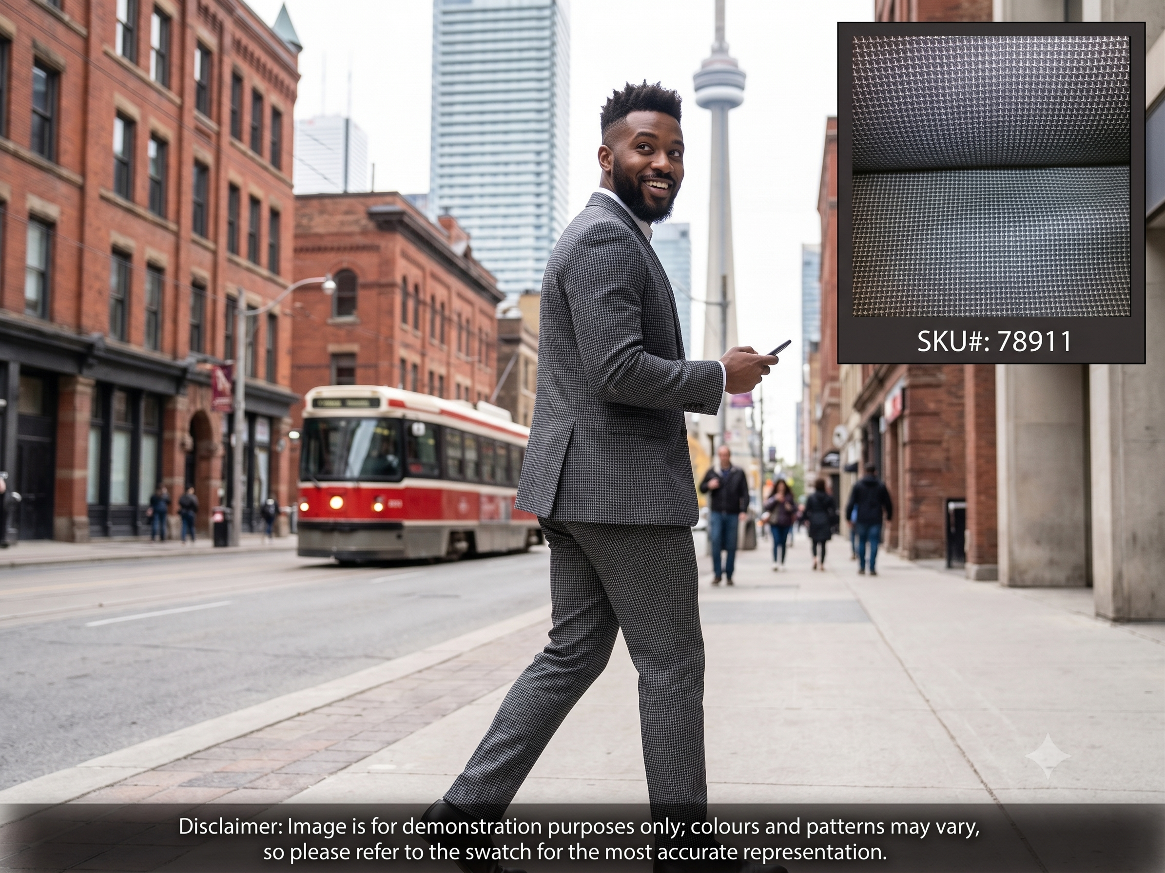 Man with Grey Black Check Worsted Wool Blazer Suiting