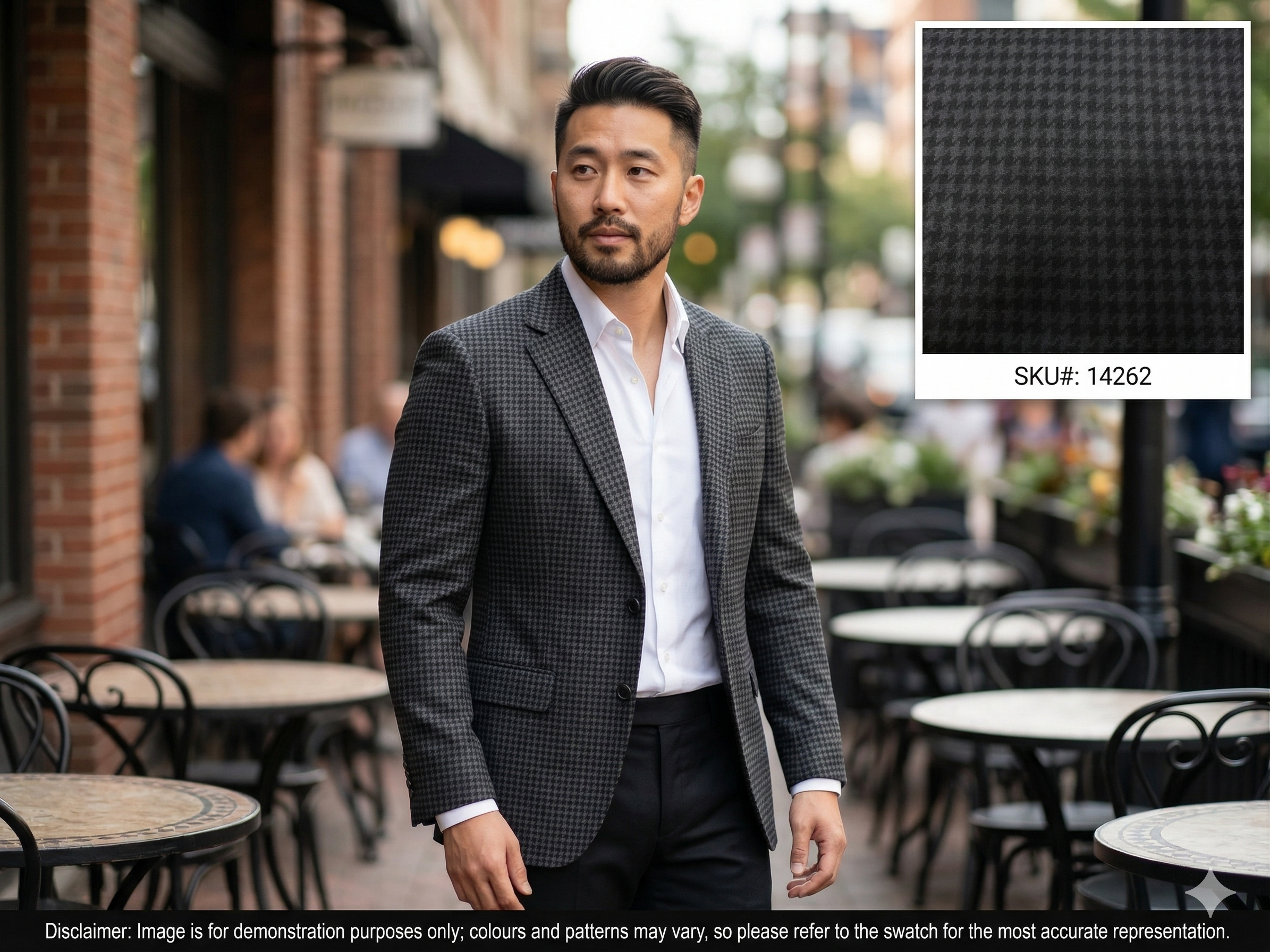 Man with Grey Black Houndstooth Worsted Wool Blazer Suiting