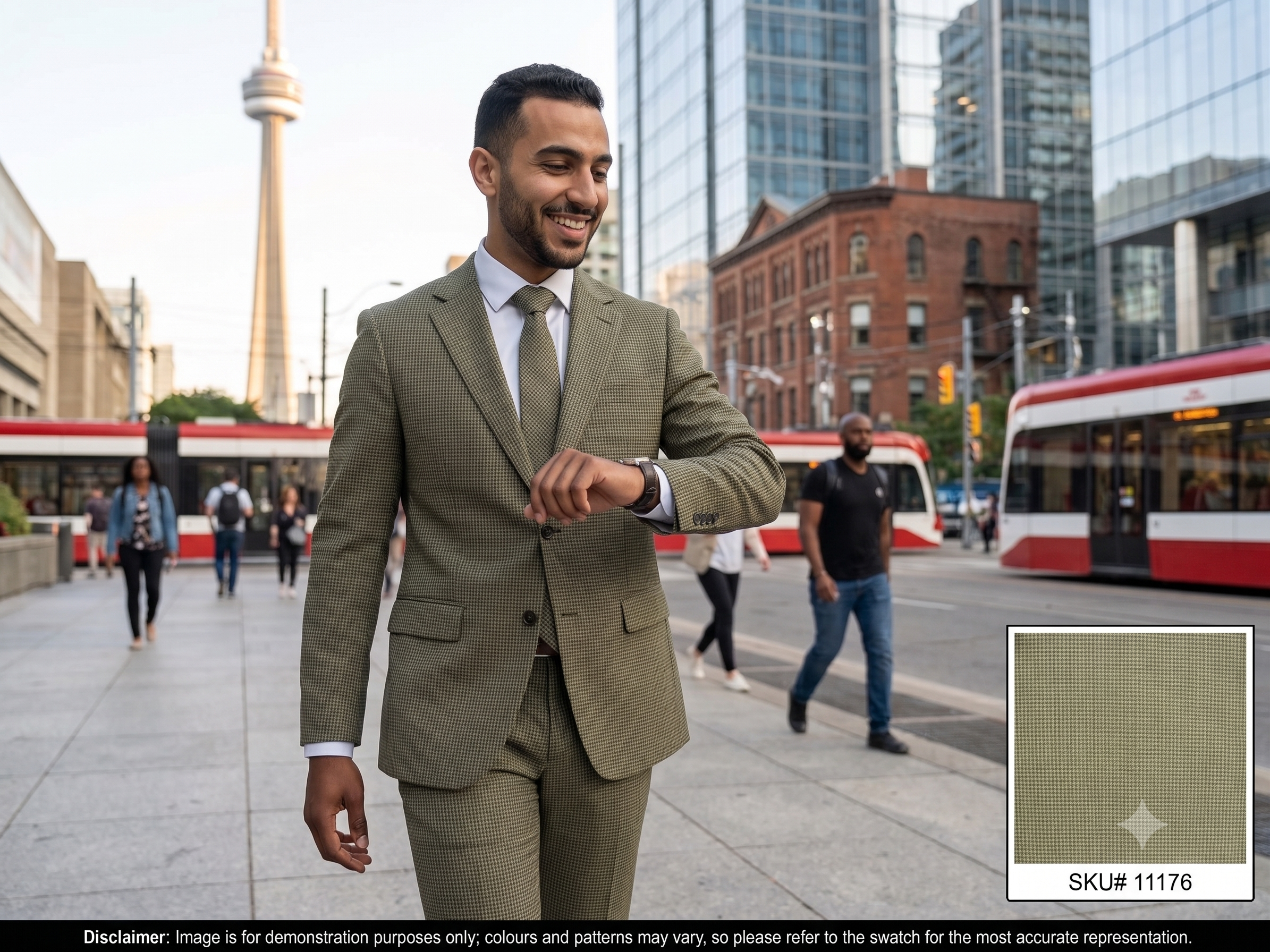 Man with Grey Black Houndstooth Worsted Wool Suiting