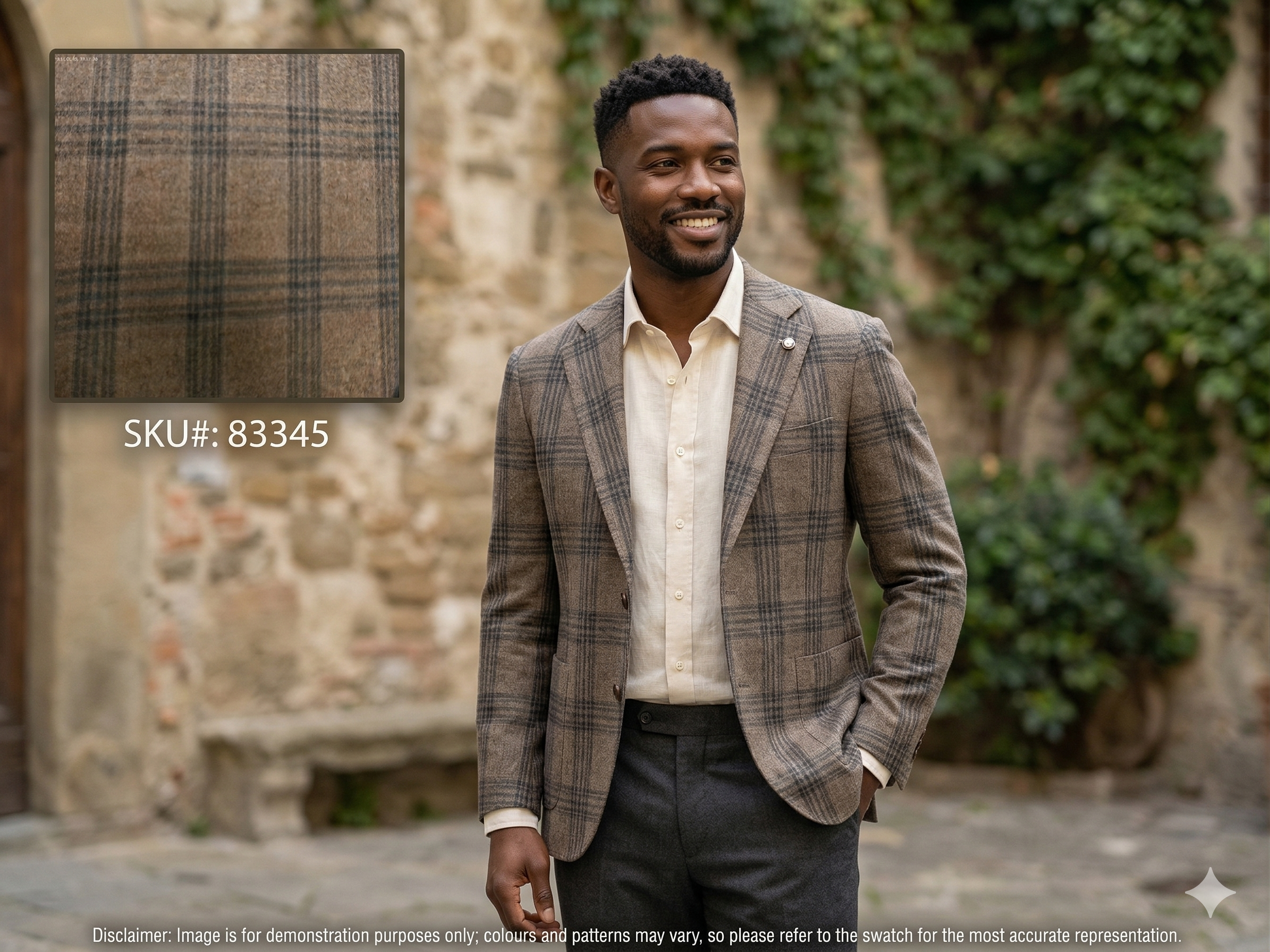 Man with Grey Brown Check Cashmere Silk Blazer