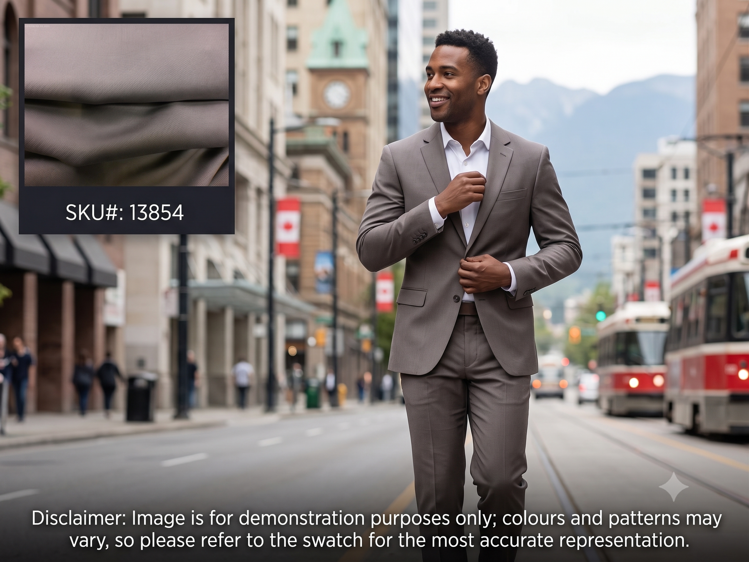 Man with Grey Plain Worsted Wool Suiting