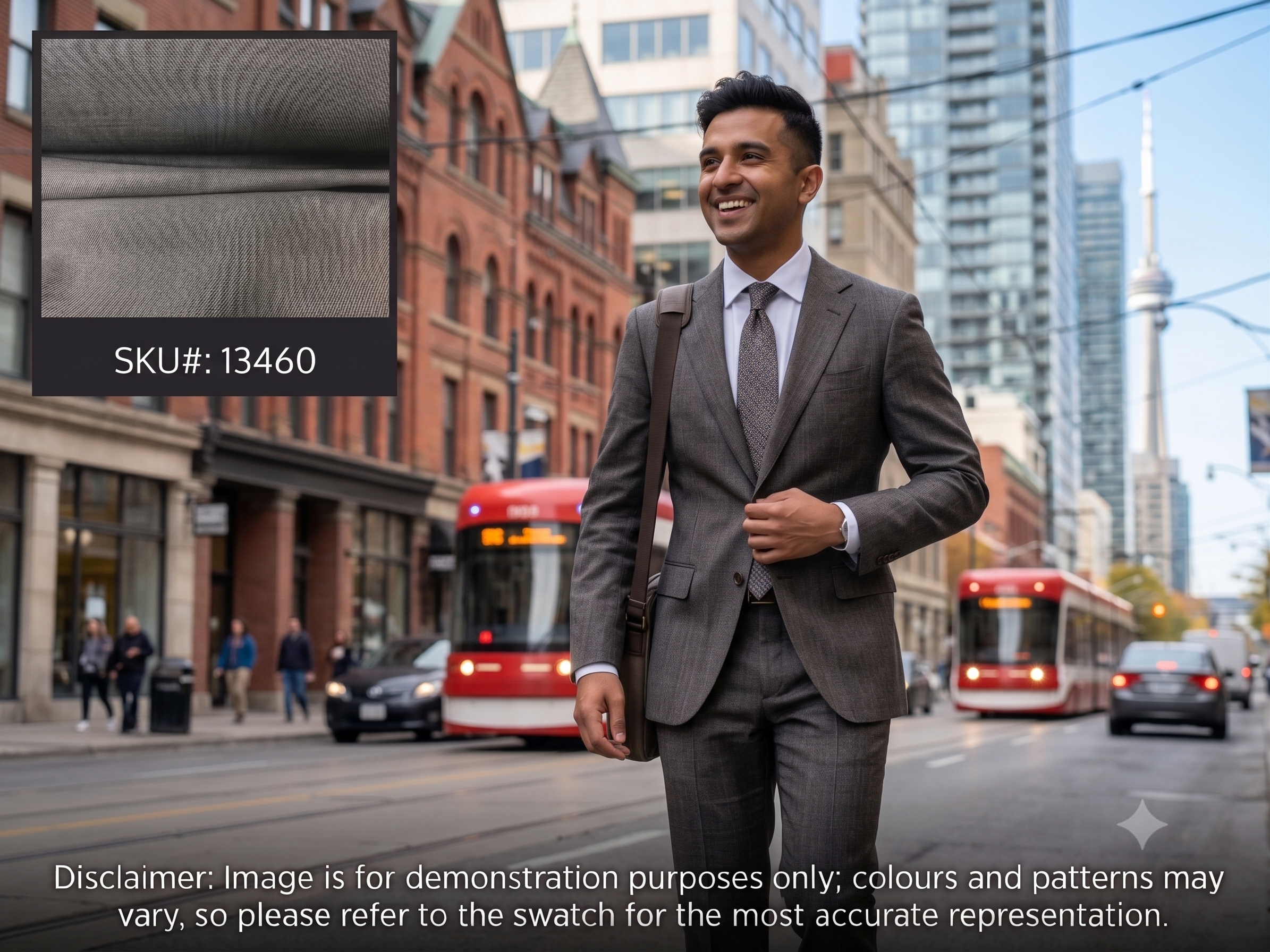 Man with Grey Plain Worsted Wool Suiting