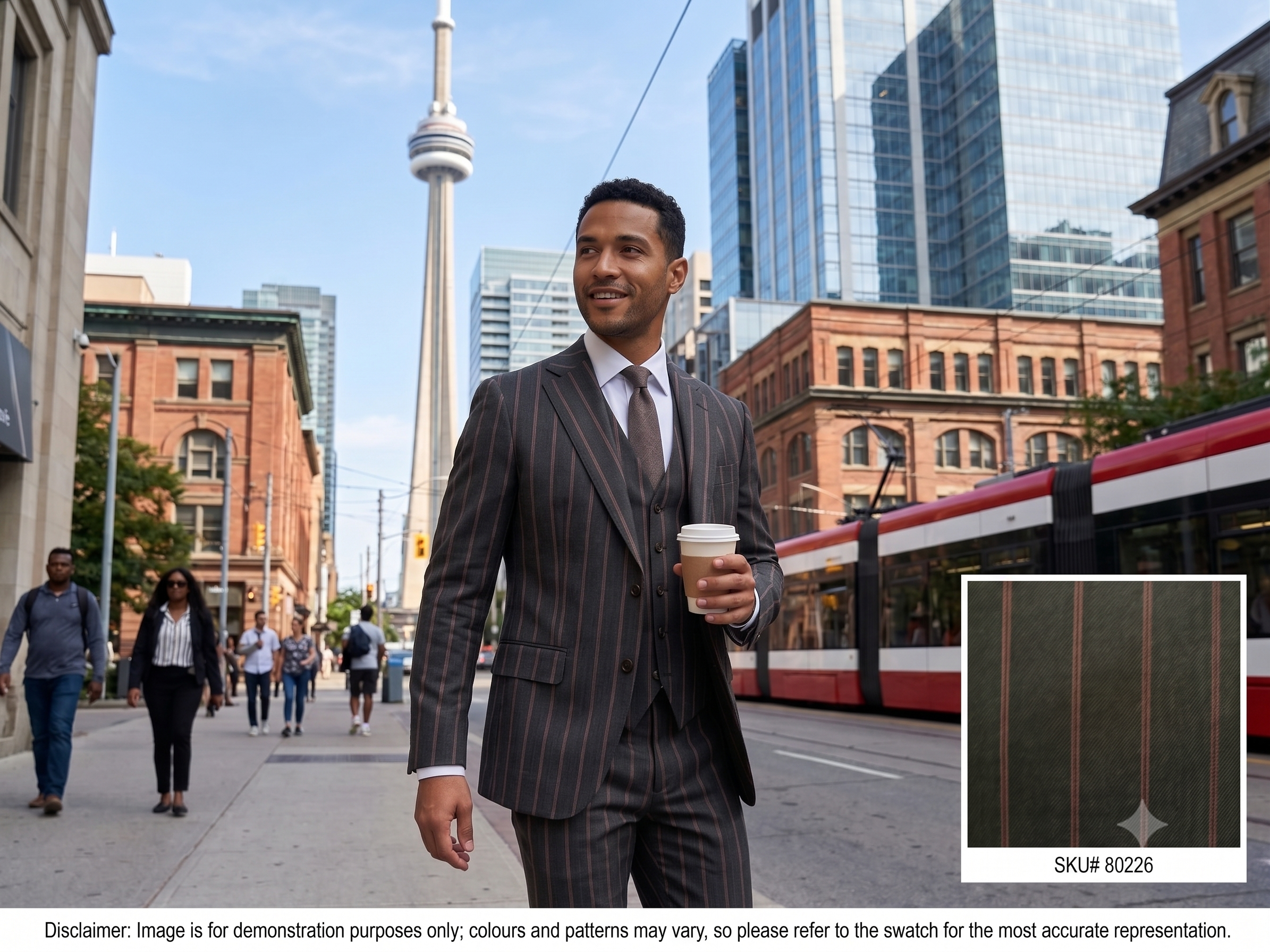 Man with Grey Red Stripe Wool Suiting