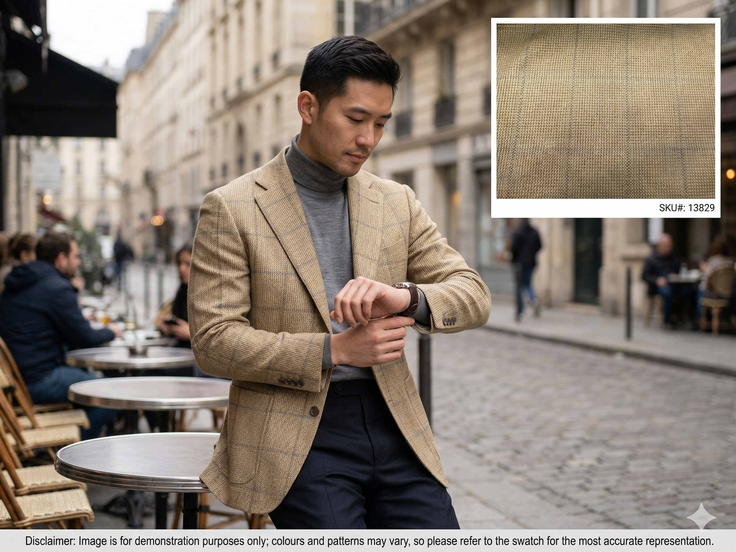 Man with Grey Taupe Windowpane Check Cashmere Silk Vicuna Blazer