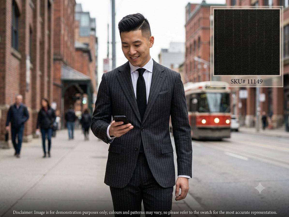 Man with Grey Tonal Stripe Worsted Wool Suiting