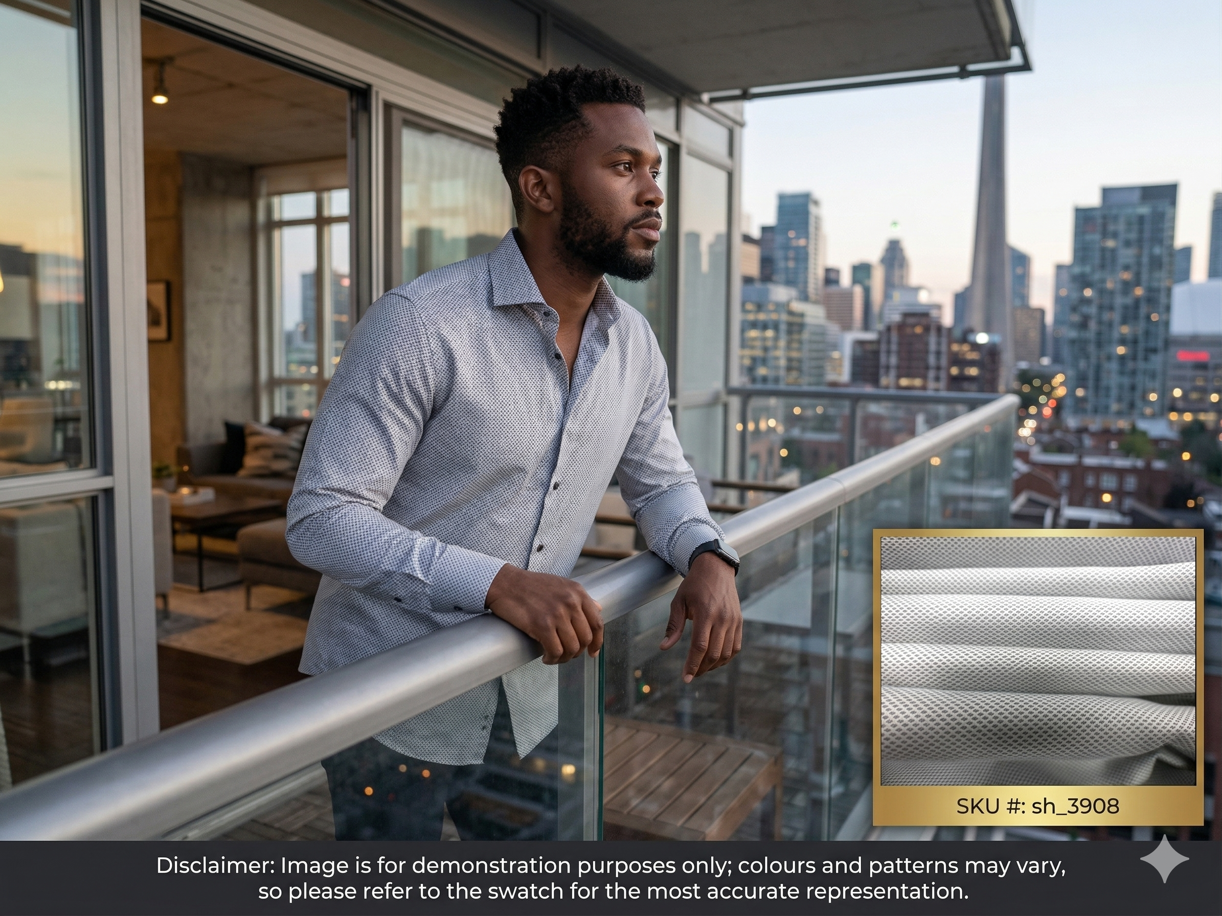 Man with Grey White Birdseye Egyptian Cotton Shirting