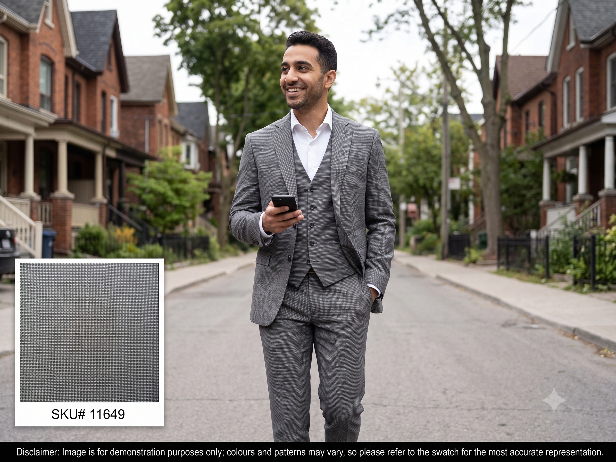 Man with Grey White Bridseye Wool Suiting