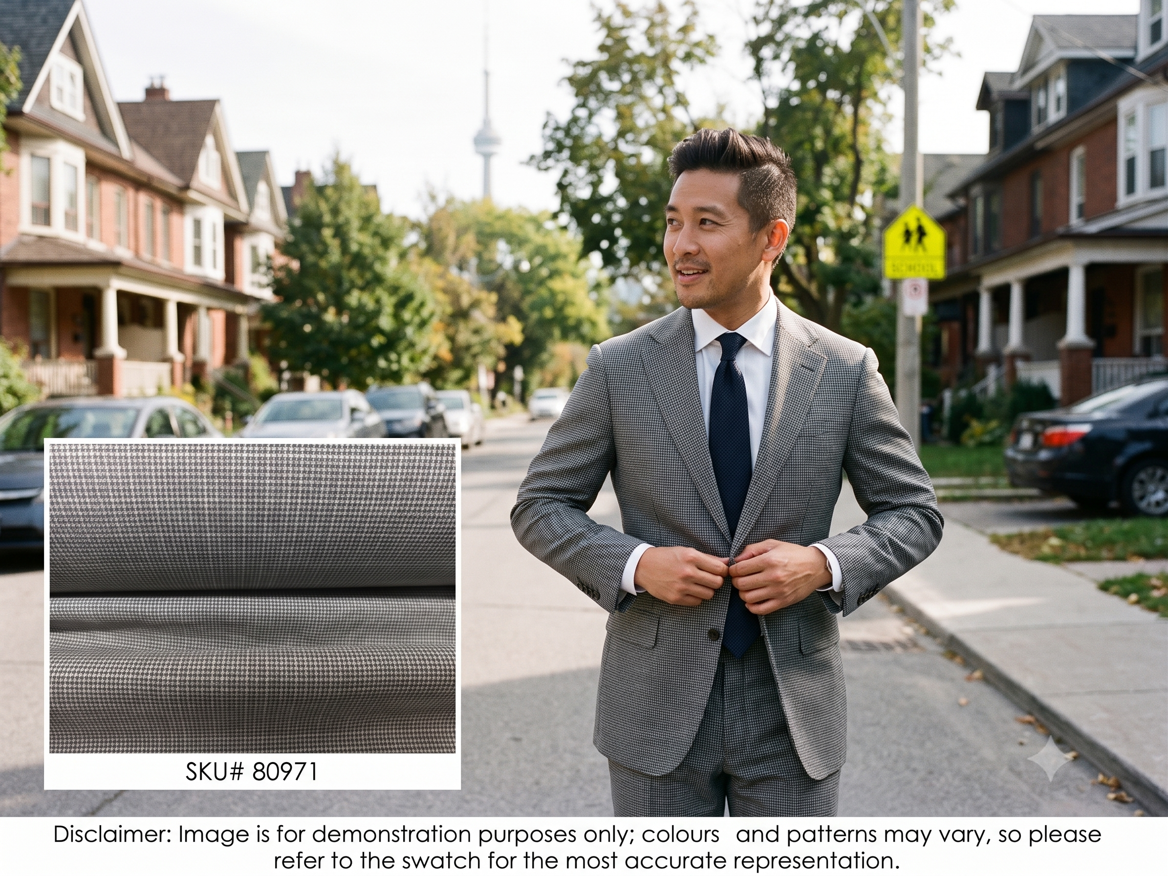 Man with Grey White Houndstooth Silk Linen Suiting