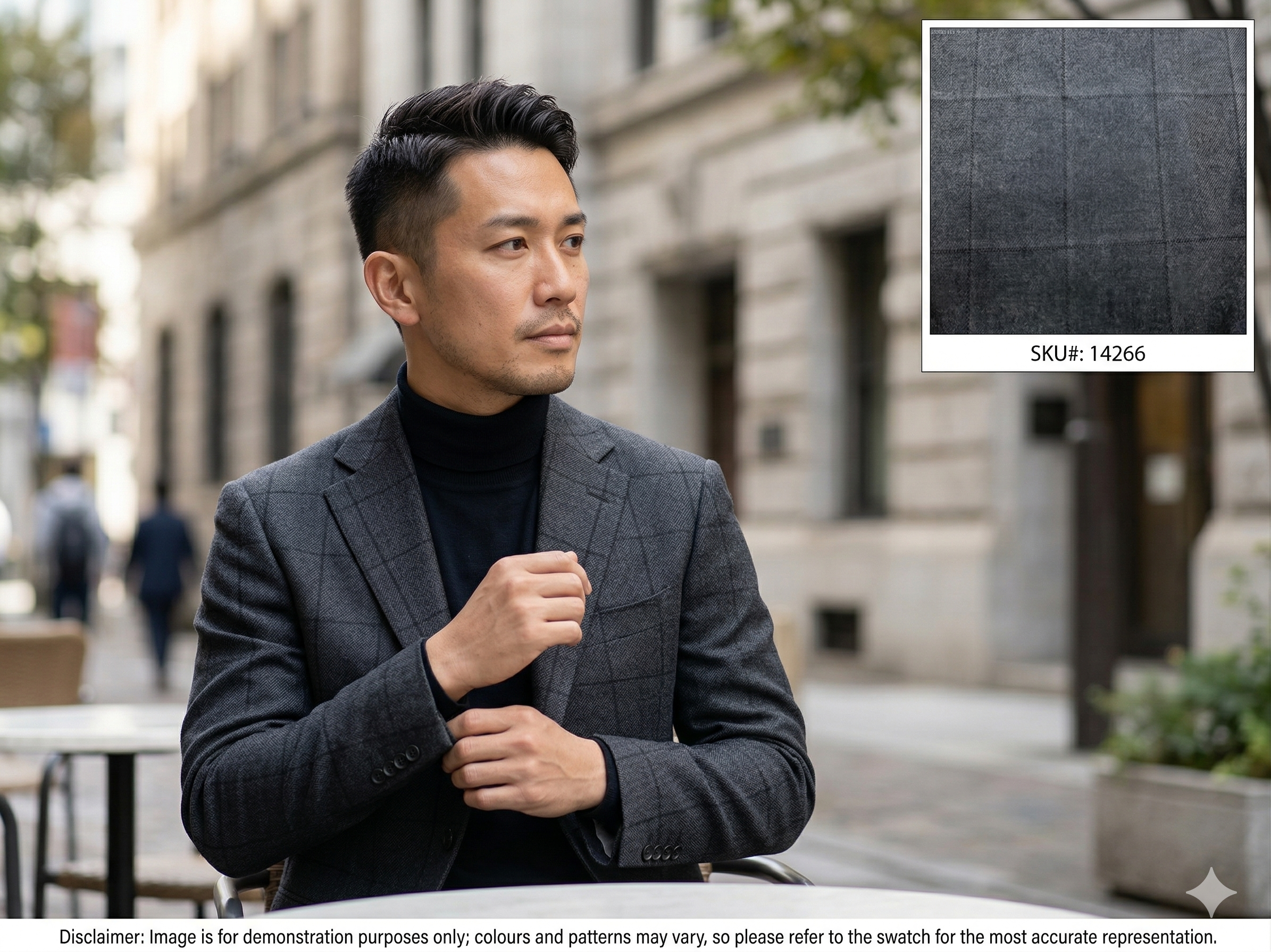Man with Grey Windowpane Check Cashmere Wool Blazer