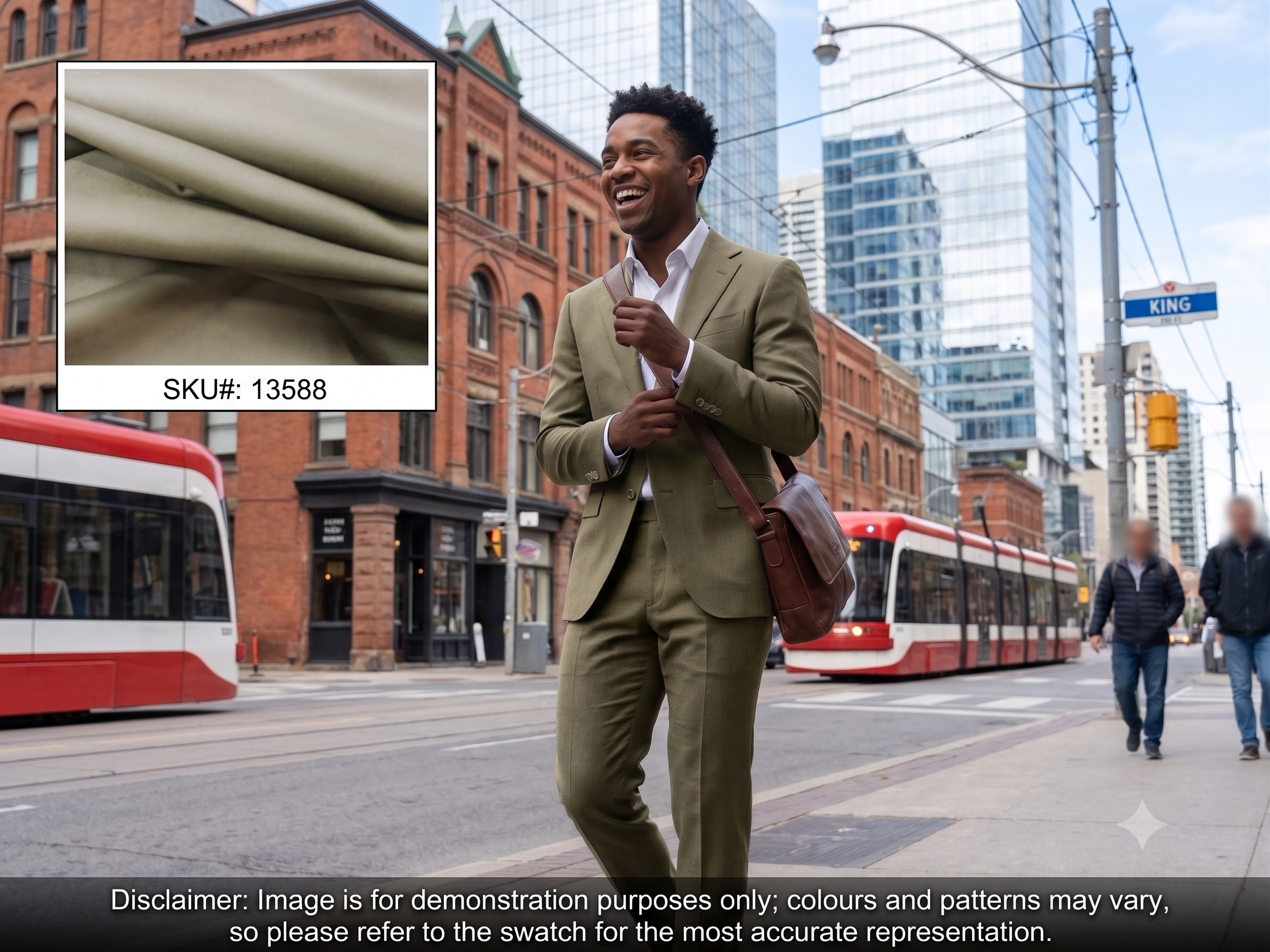 Man with Khaki Green Plain Worsted Wool Suiting
