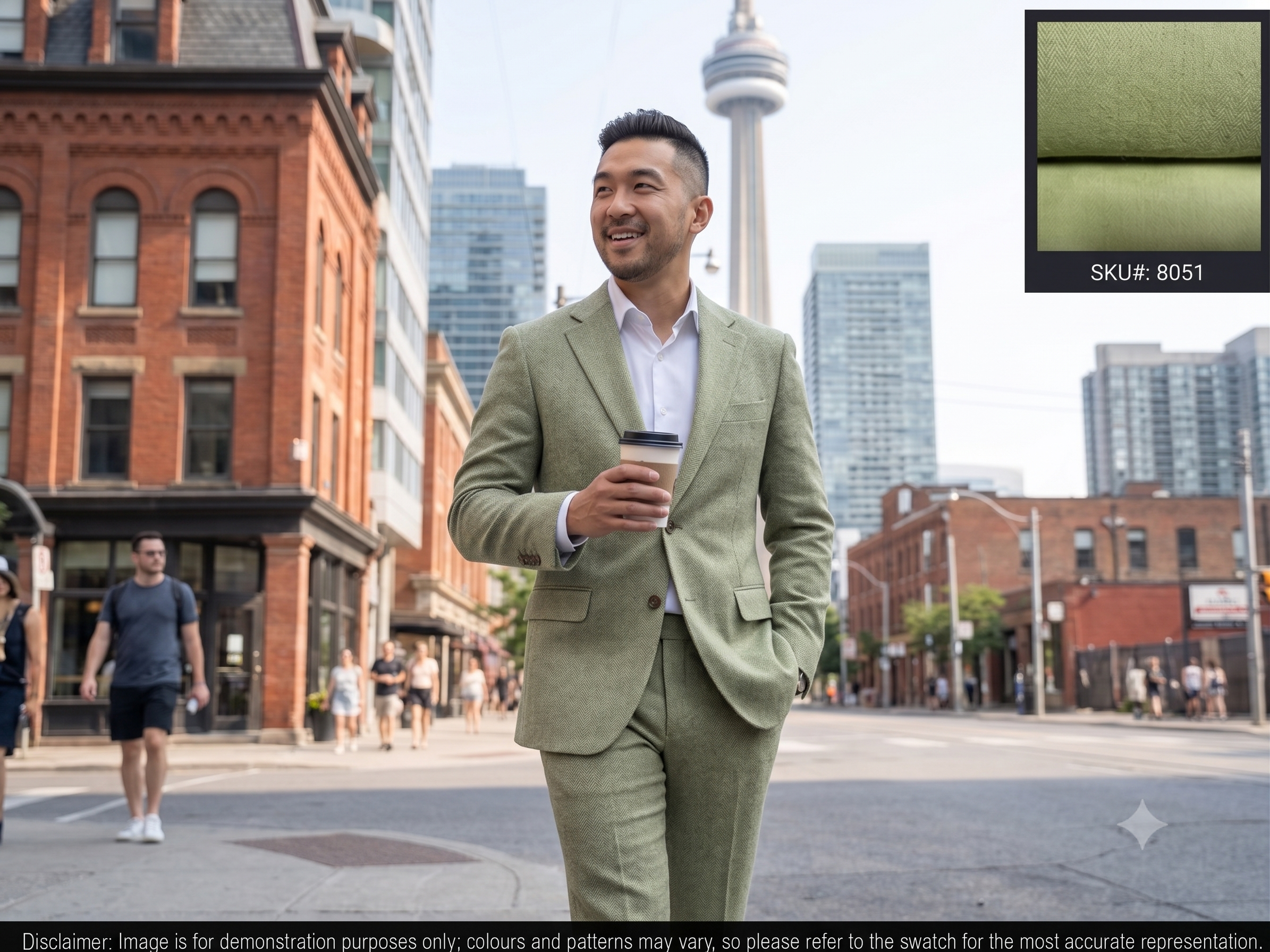 Man with Mint Green Herringbone Camel Hair Blazer Suiting