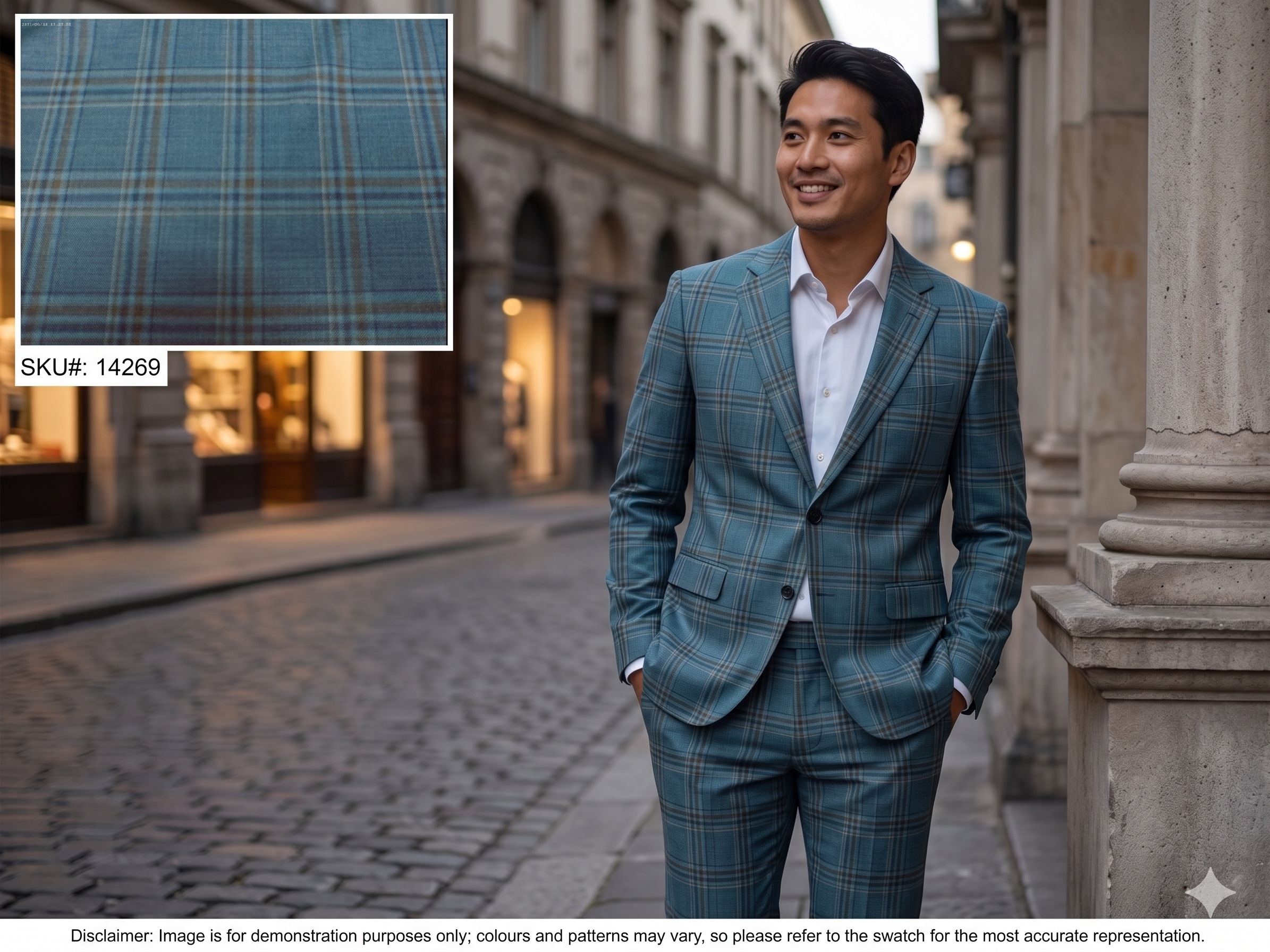 Man with Multicolor Plaid Worsted Wool Blazer Suiting