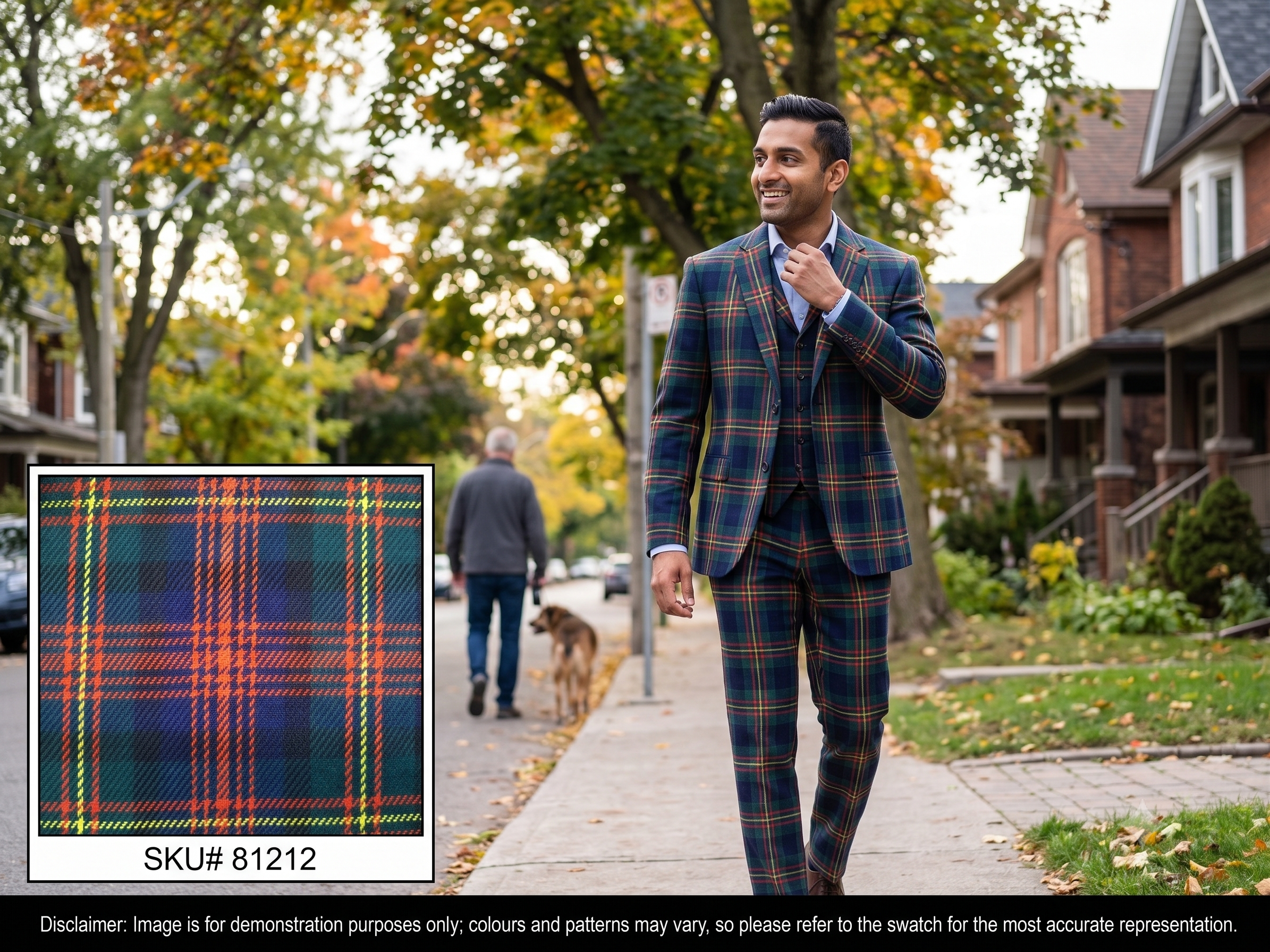 Man with Multicolour Plaid Wool Blazer Suiting