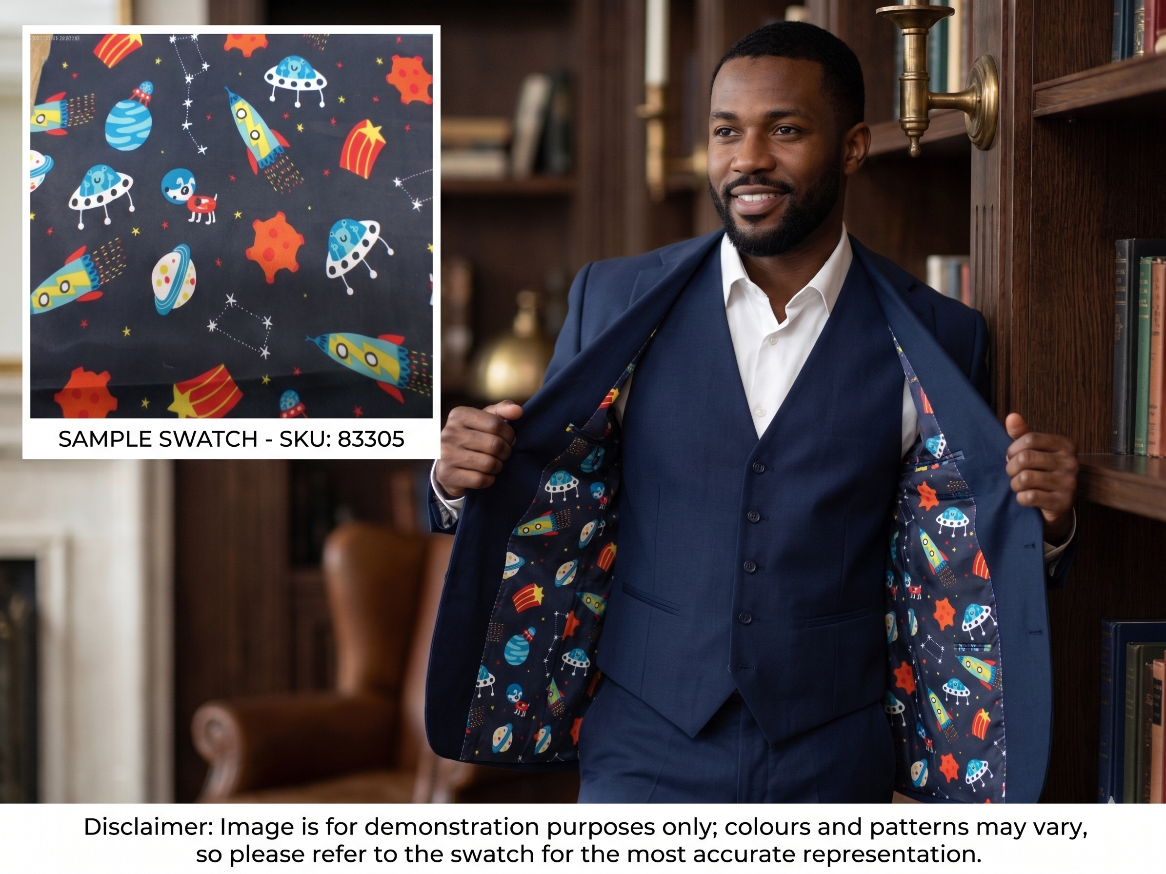 Man with Multicolour Space Novelty Print Bemberg Lining Accessories