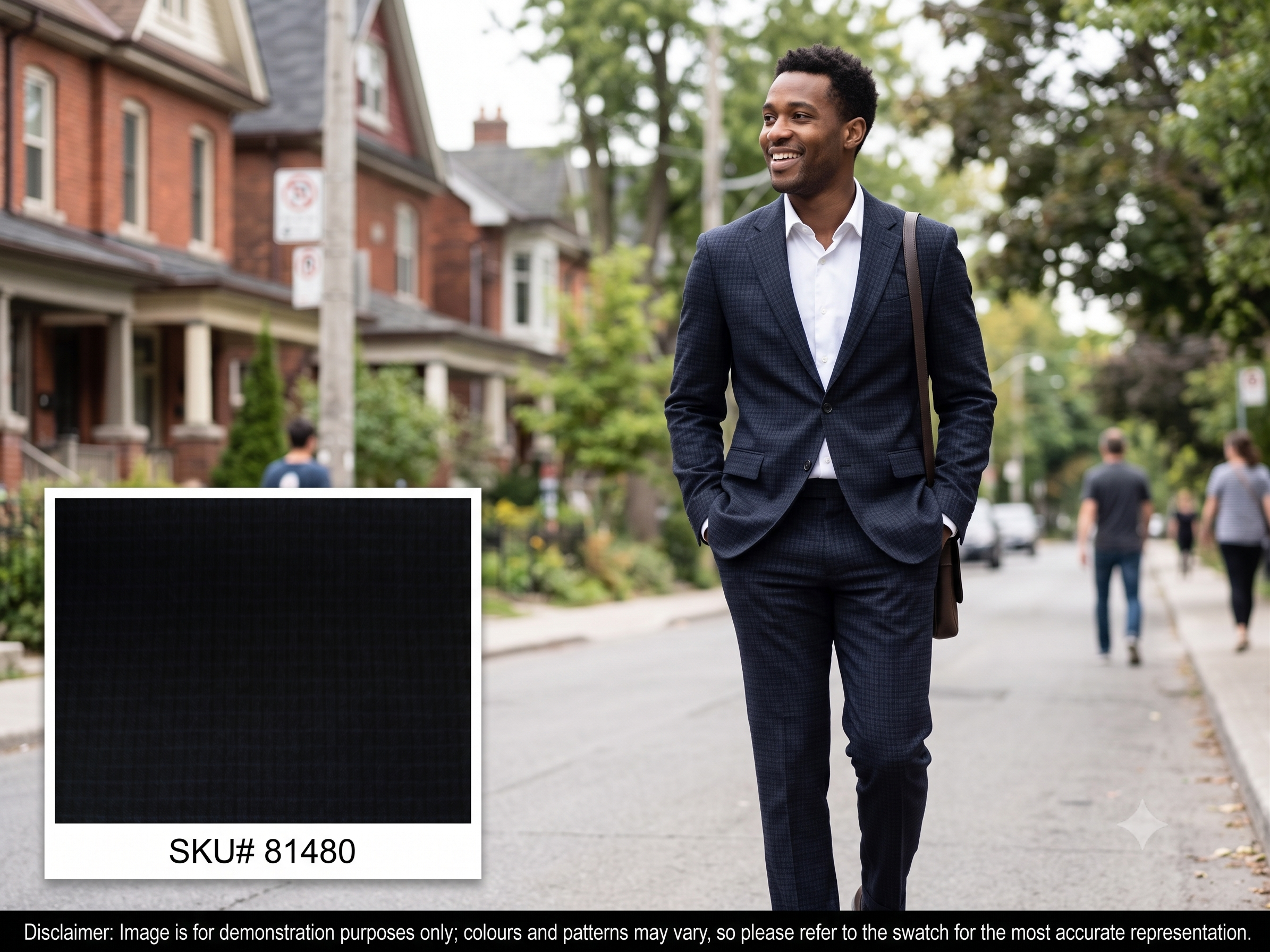 Man with Navy Black Check Worsted Wool Blazer Suiting