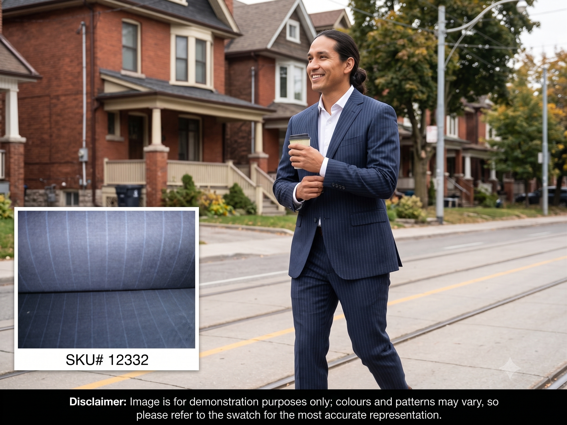 Man with Navy Blue Chalk Stripe Wool Suiting