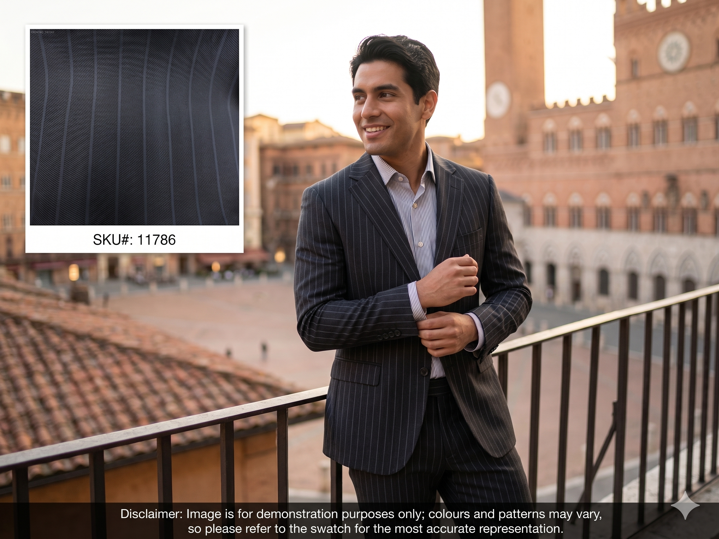 Man with Navy Blue Stripe Worsted Wool Blazer Suiting