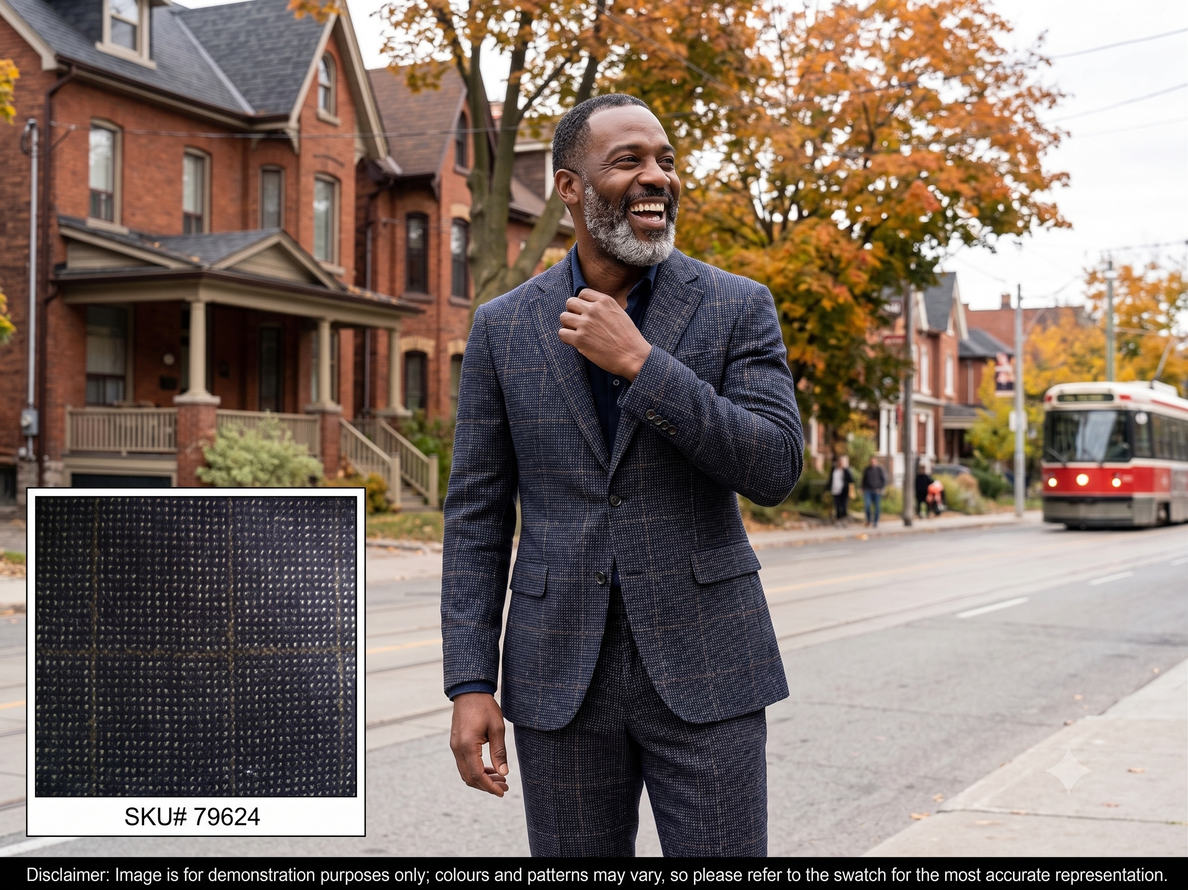 Man with Navy Brown Check Wool Blazer Suiting