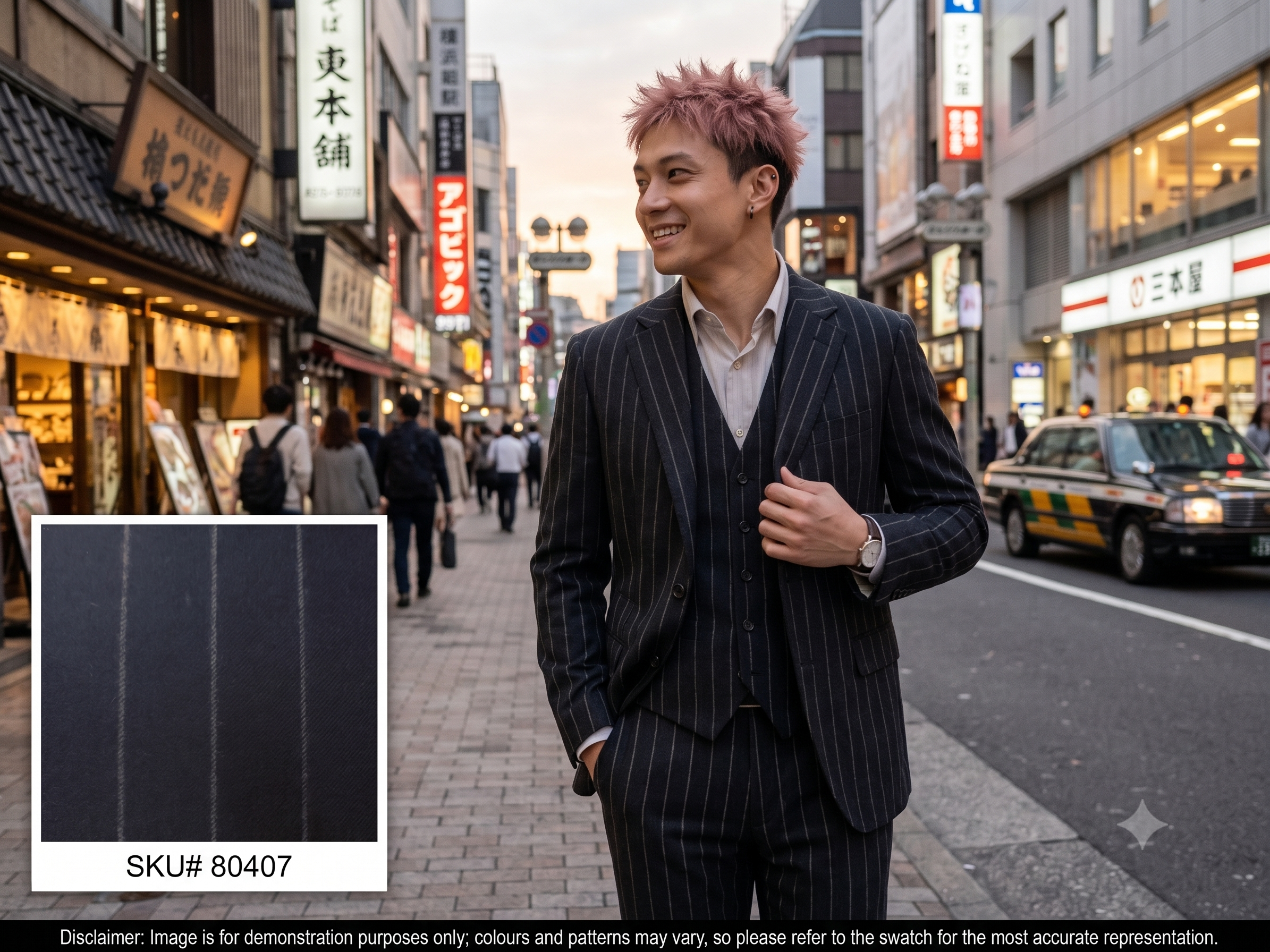 Man with Navy Chalk Grey Stripe Cashmere Wool Suiting