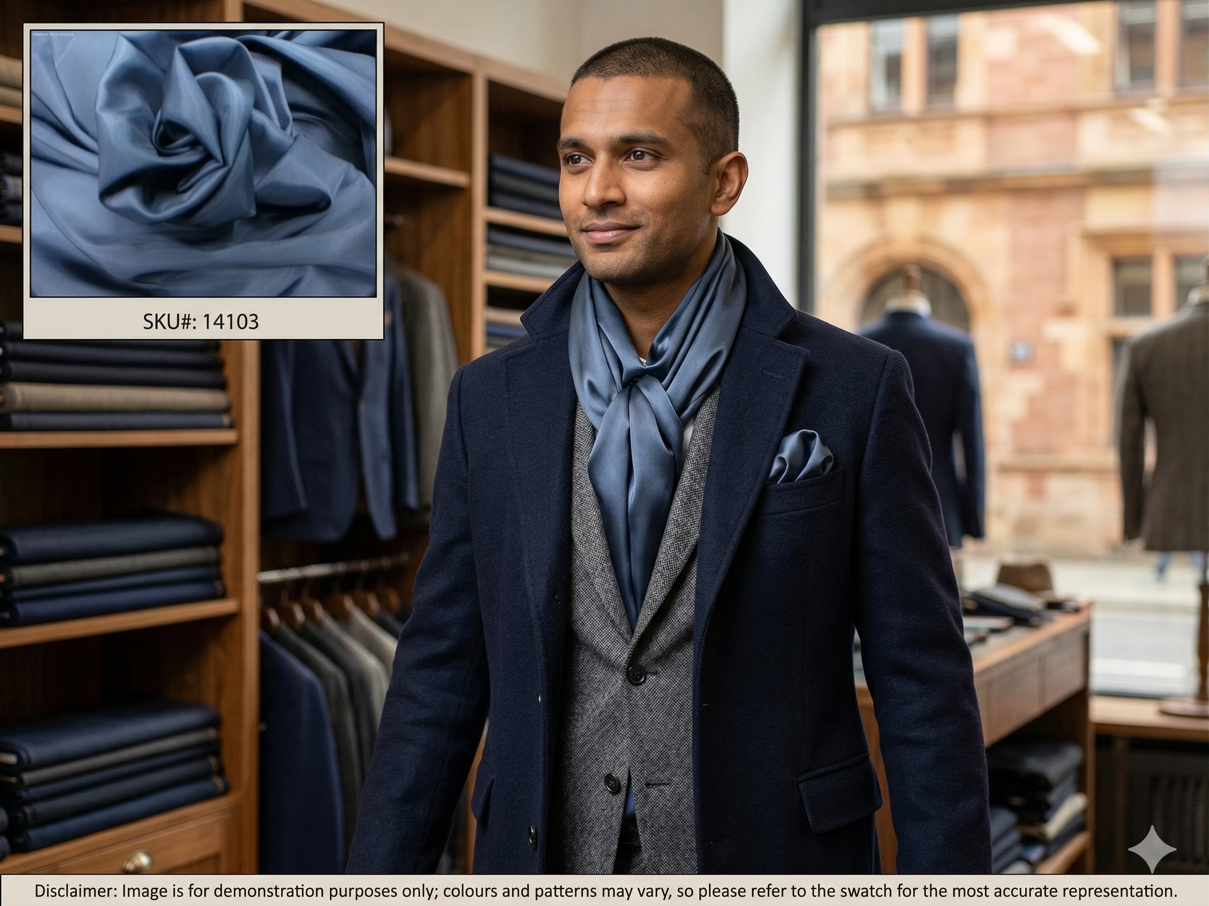 Man with Navy Plain Silk Blend Accessories