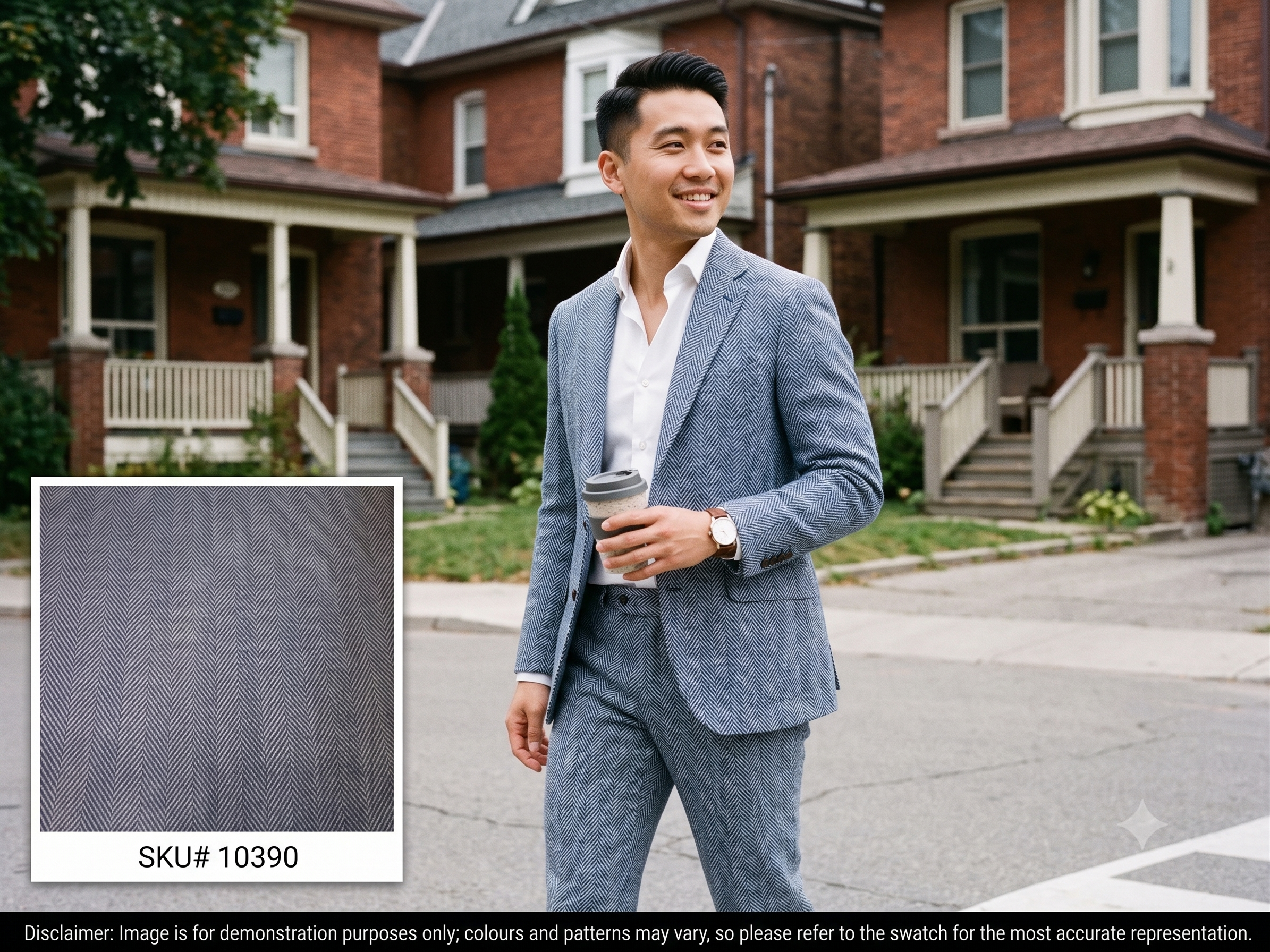 Man with Navy White Herringbone Cashmere Silk Blazer Suiting