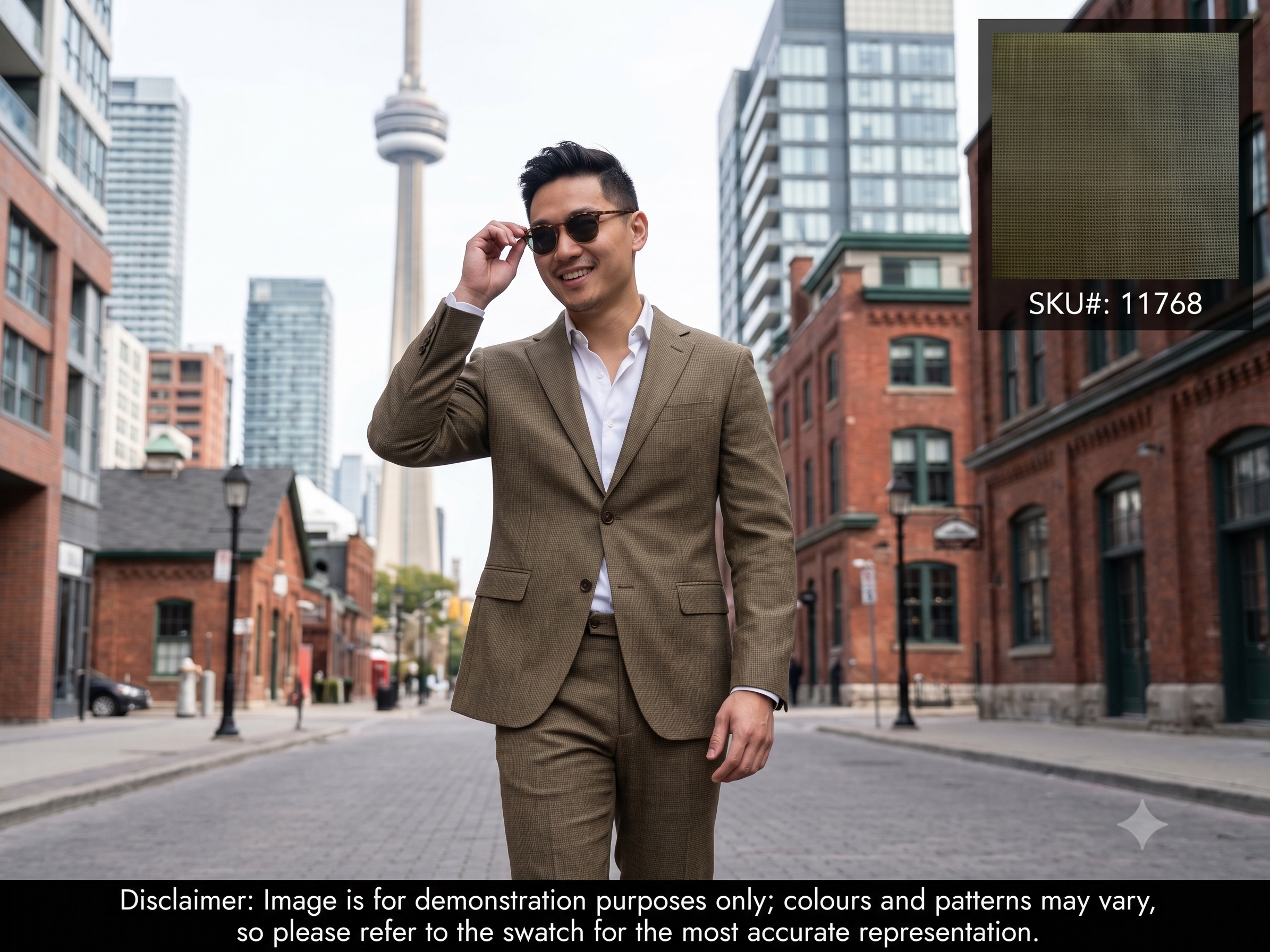 Man with Olive Green Check Wool Suiting