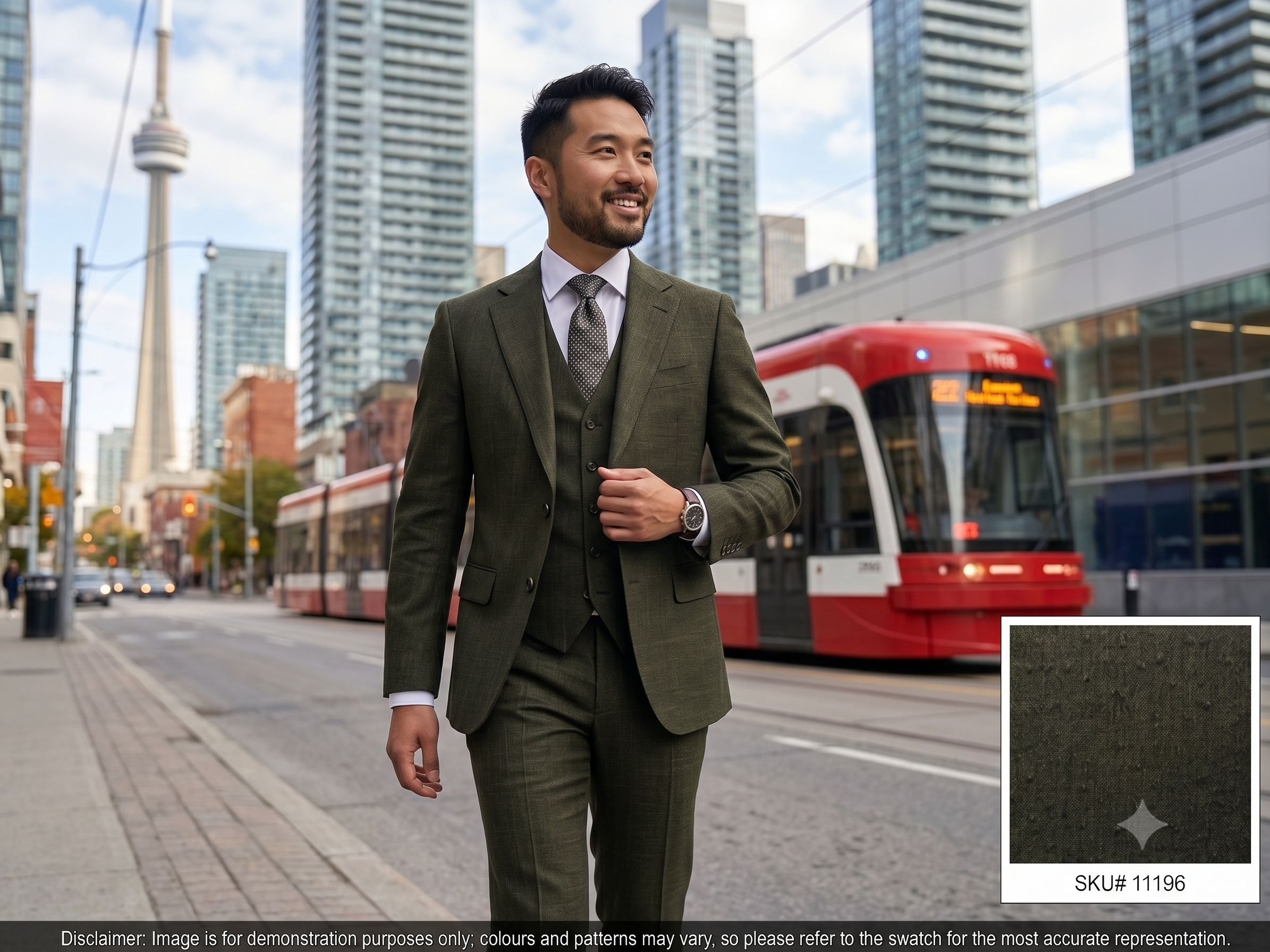 Man with Olive Green Donegal Wool Suiting