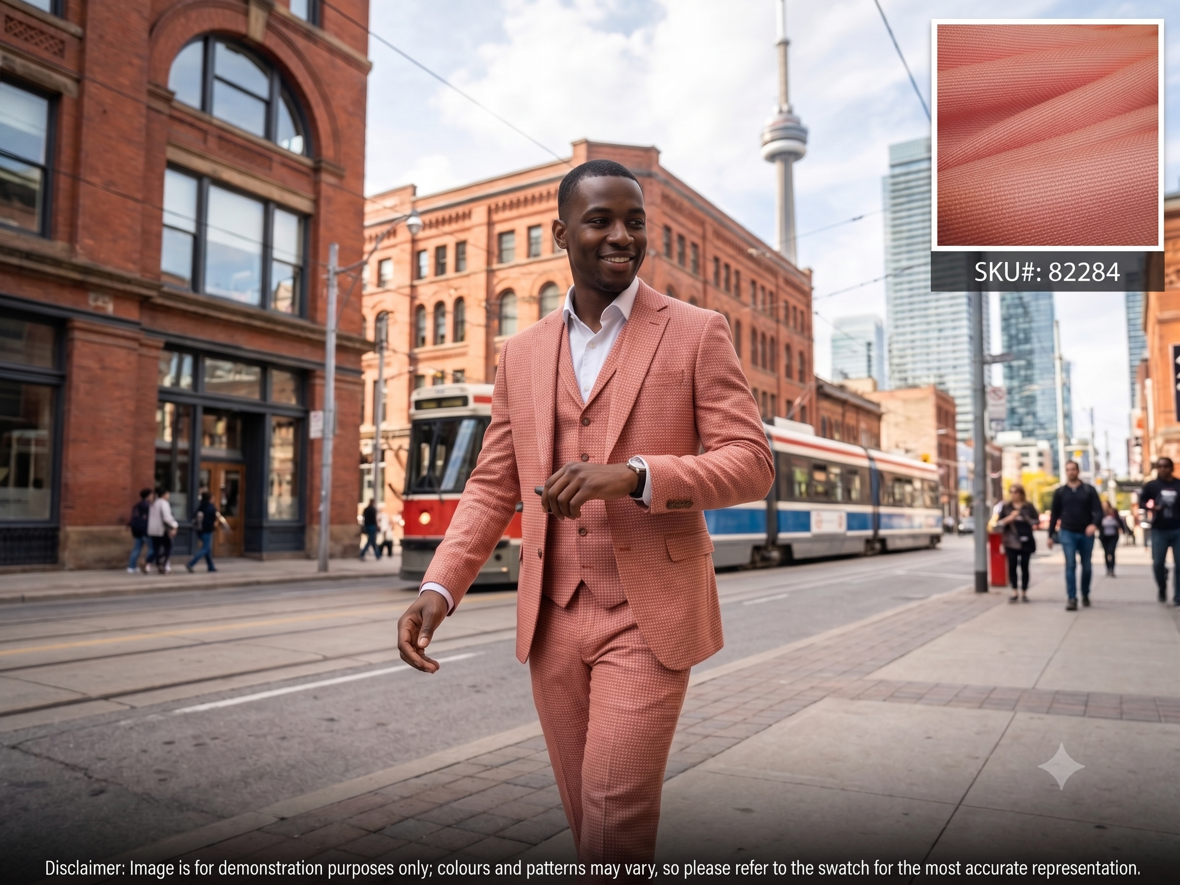 Man with Orange Plain Silk Linen Suiting