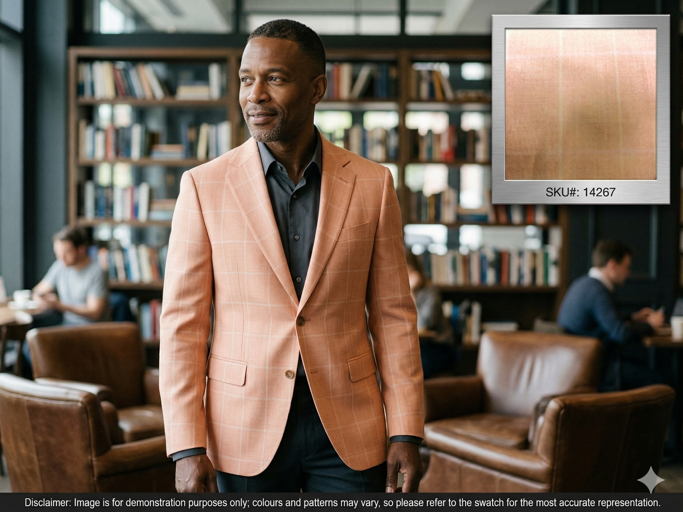 Man with Orange Yellow Windowpane Check Wool Silk Linen Blazer