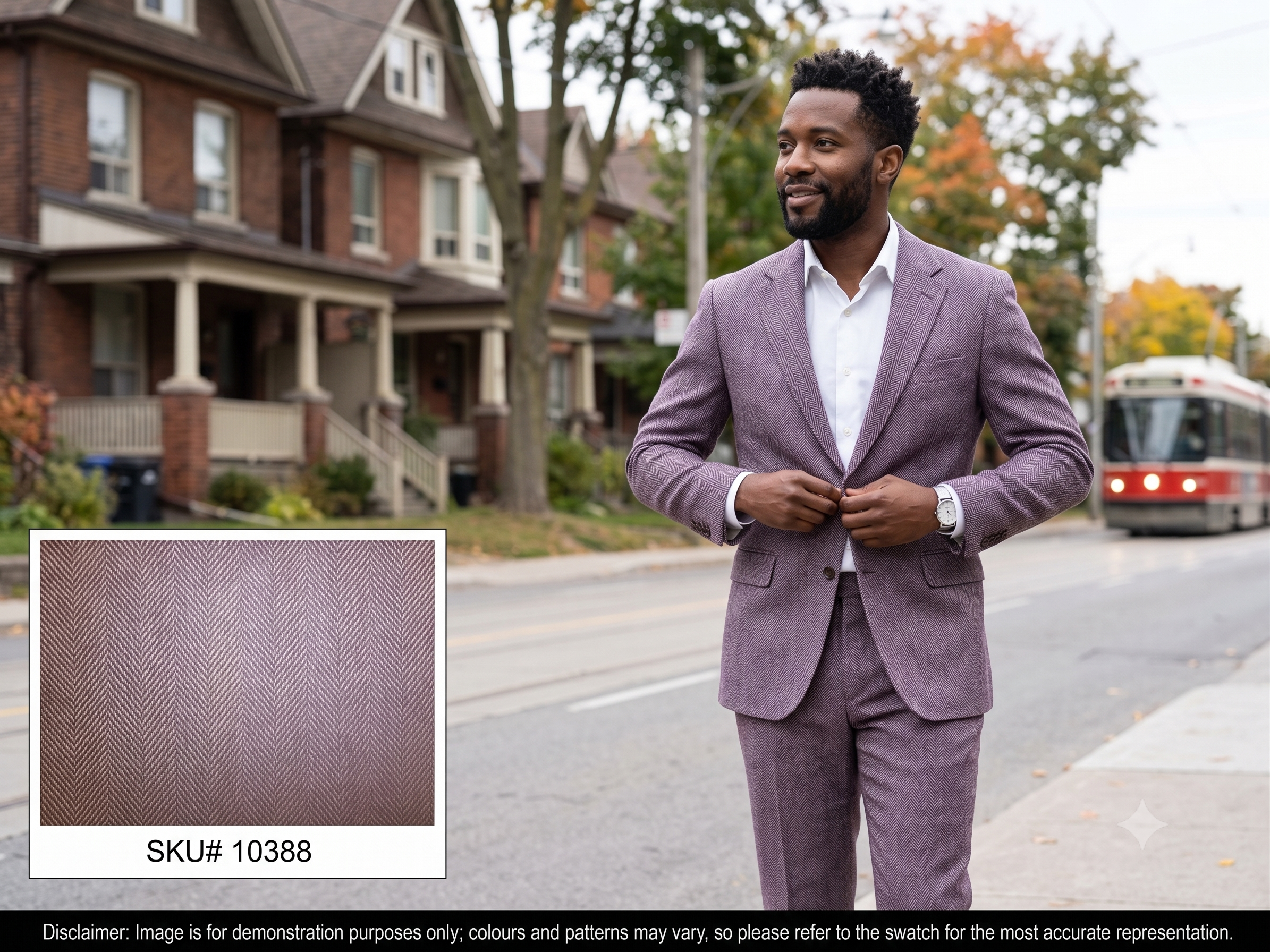Man with Purple White Herringbone Cashmere Silk Blazer Suiting