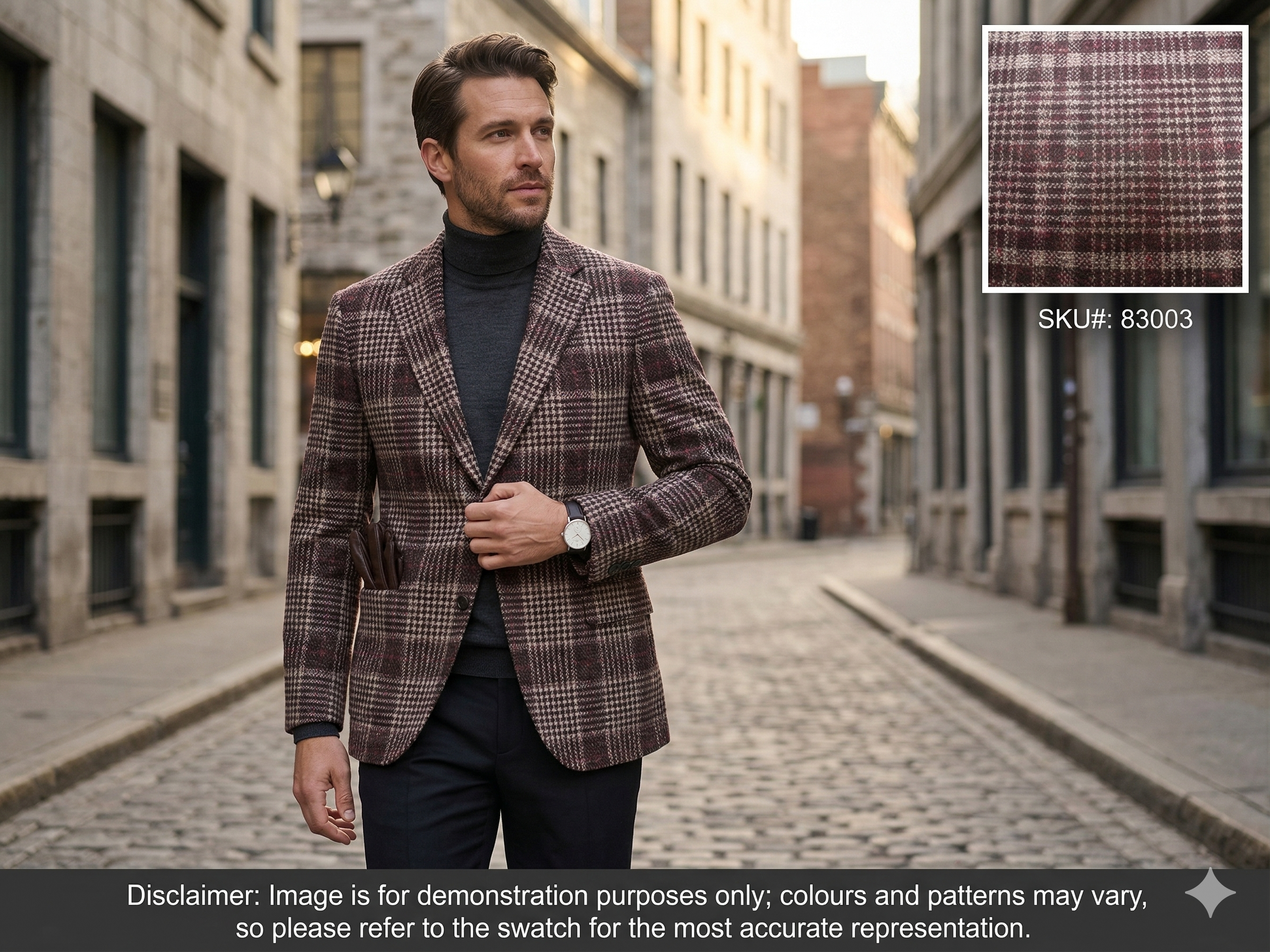 Man with Red Pink Plaid Cashmere Wool Blazer