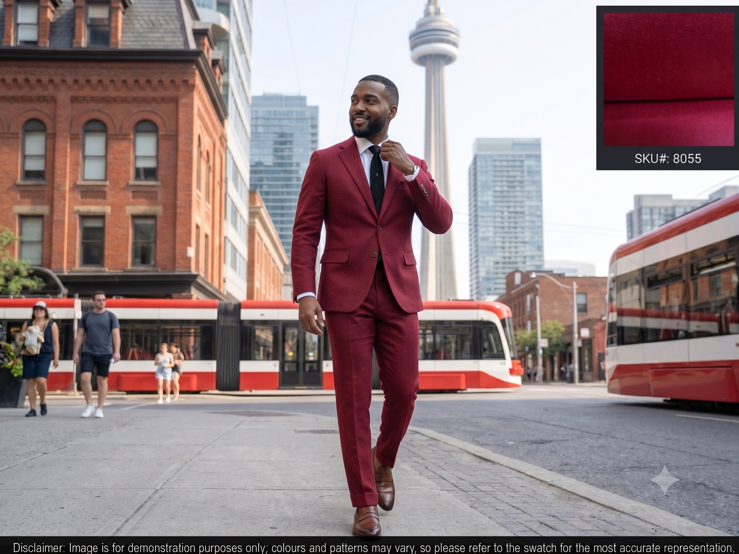 Man with Ruby Red Herringbone Camel Hair Blazer Suiting