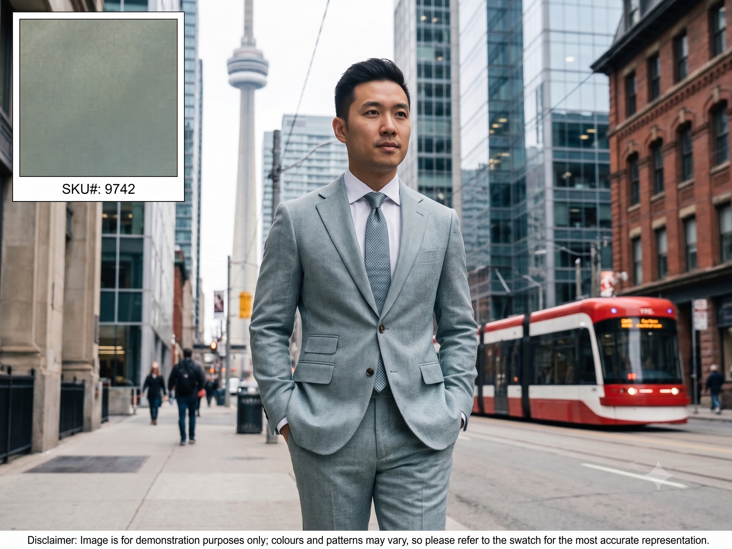 Man with Sky Blue Plain Silk Wool Suiting
