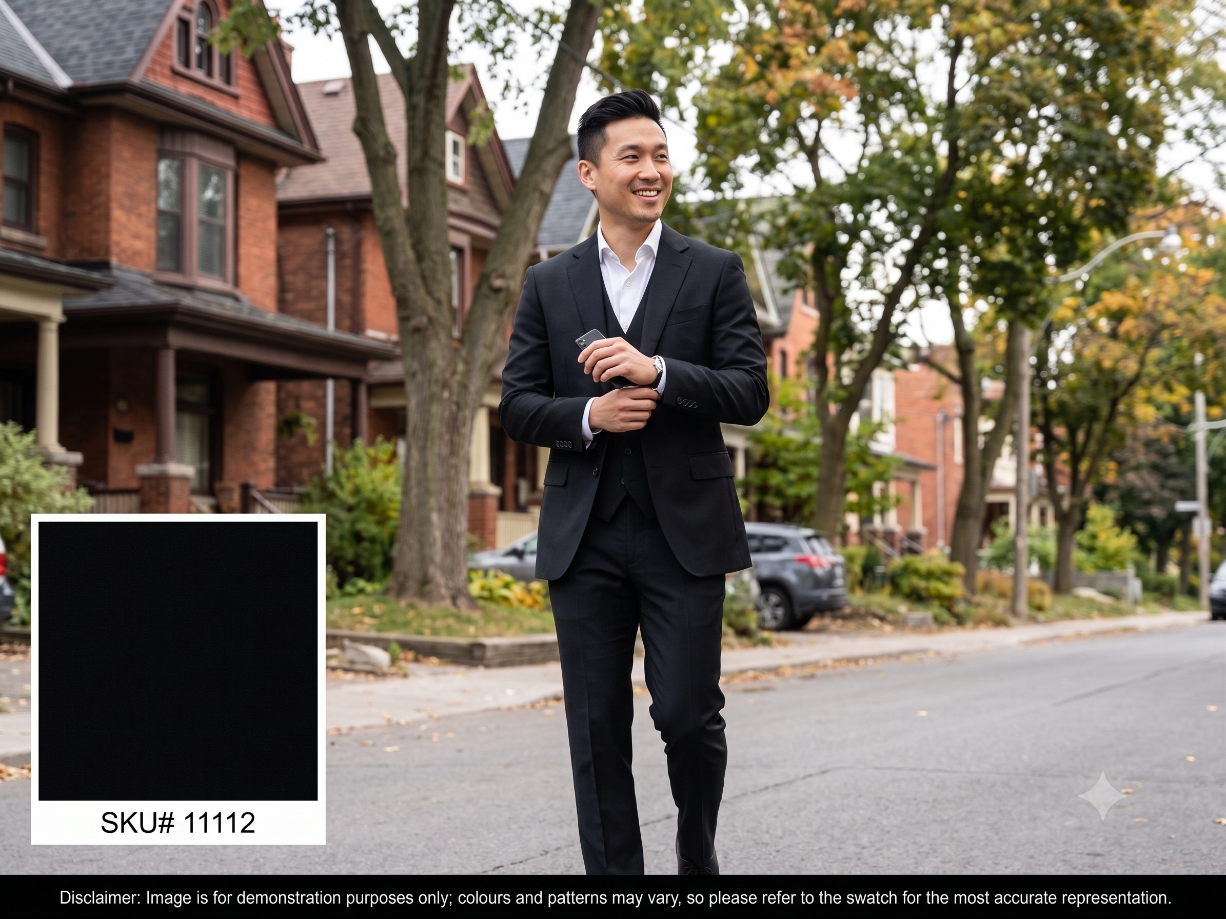 Man with Super Black Plain Wool Suiting