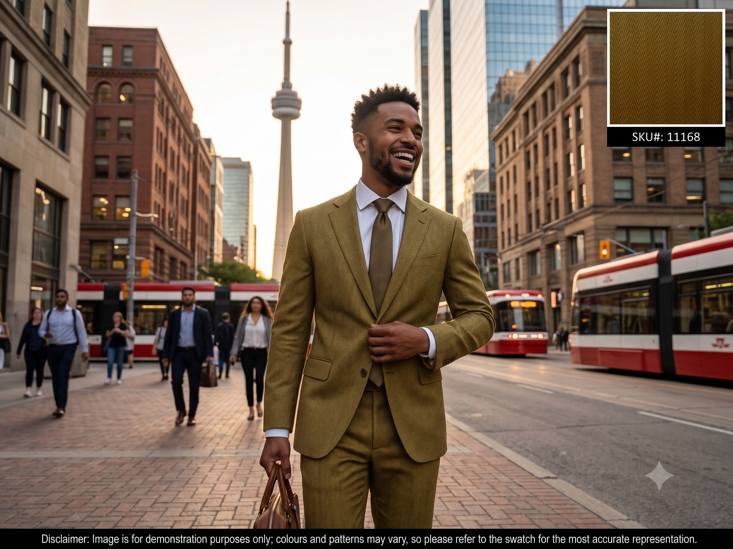Man with Tan Brown Herringbone Worsted Wool Suiting