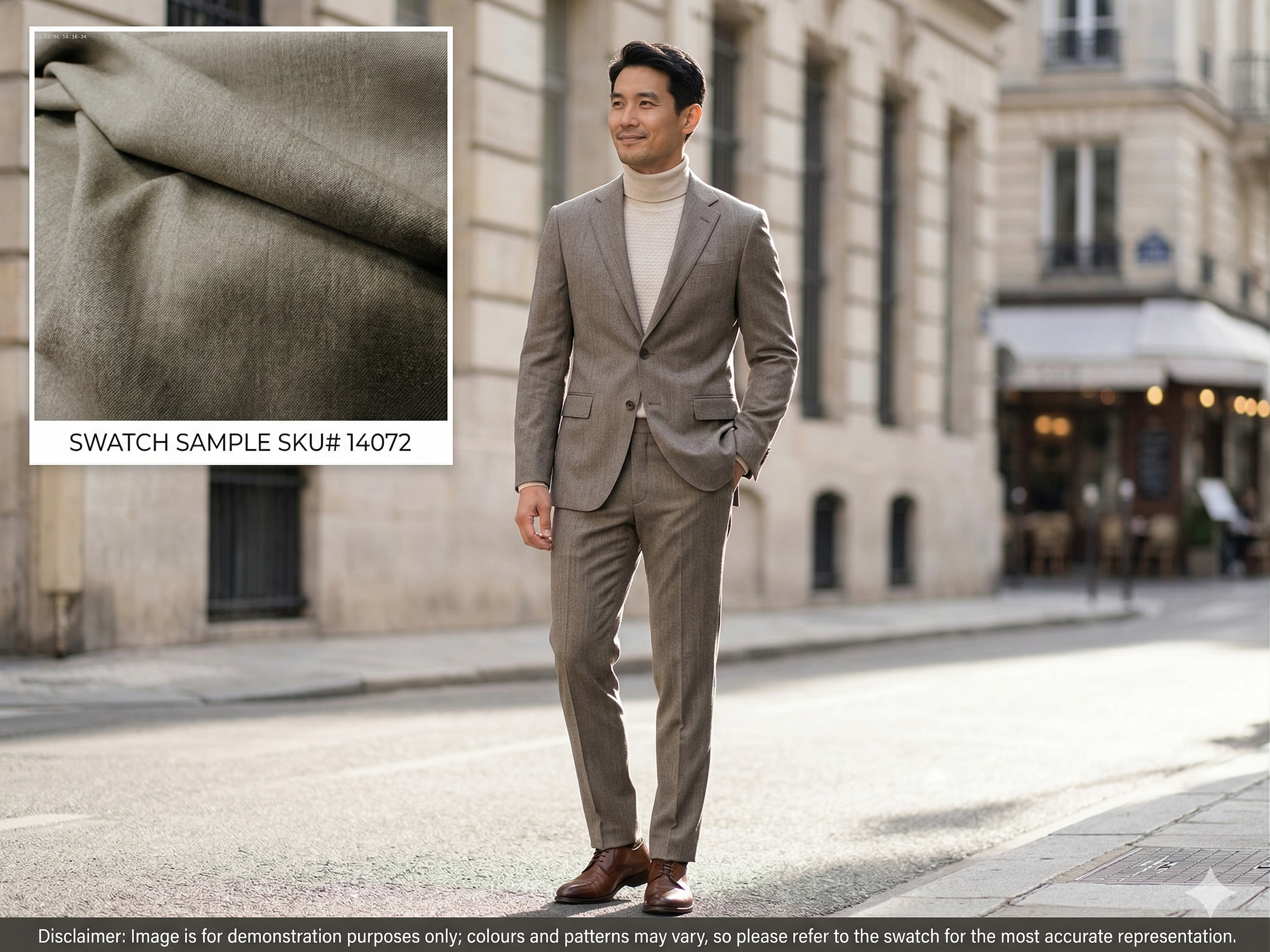 Man with Taupe Plain Worsted Wool Blazer Suiting