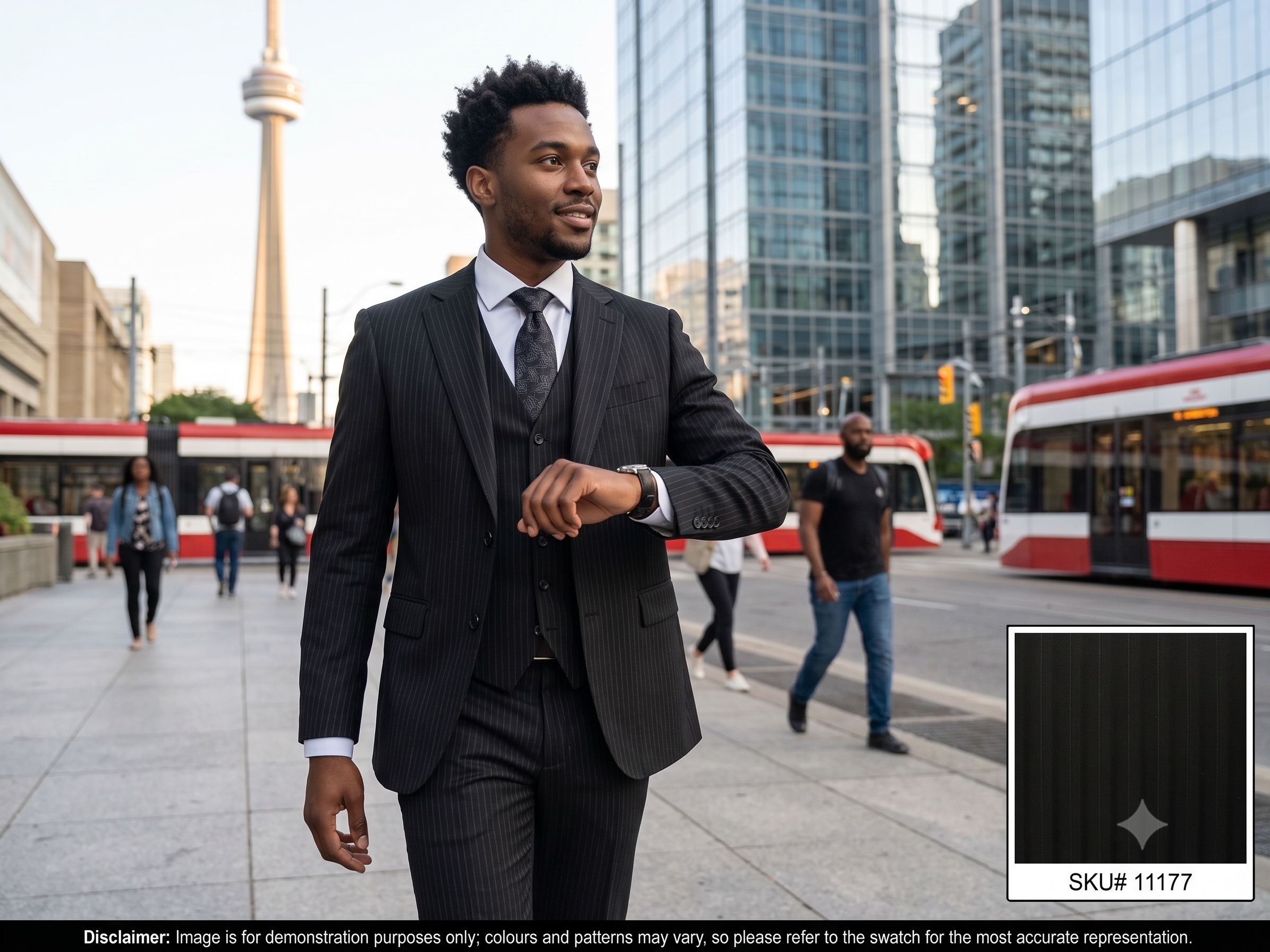 Man with White Black Stripe Worsted Wool Suiting