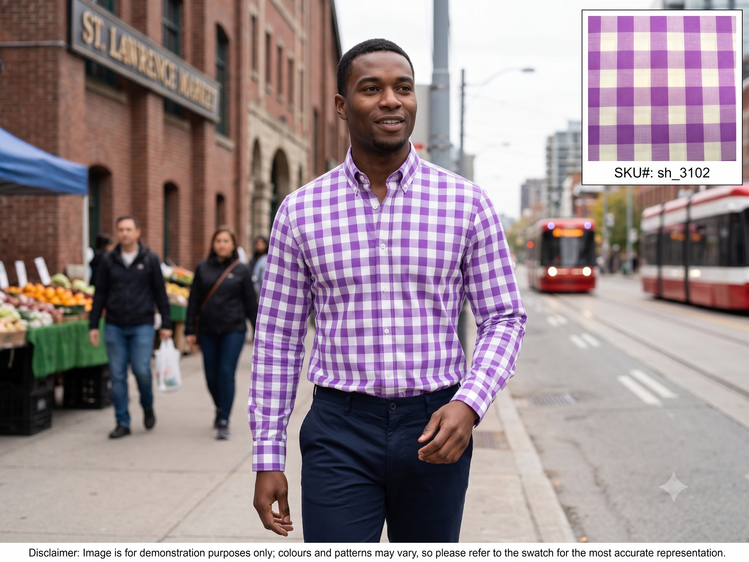 Man with White Purple Check Cotton Shirting