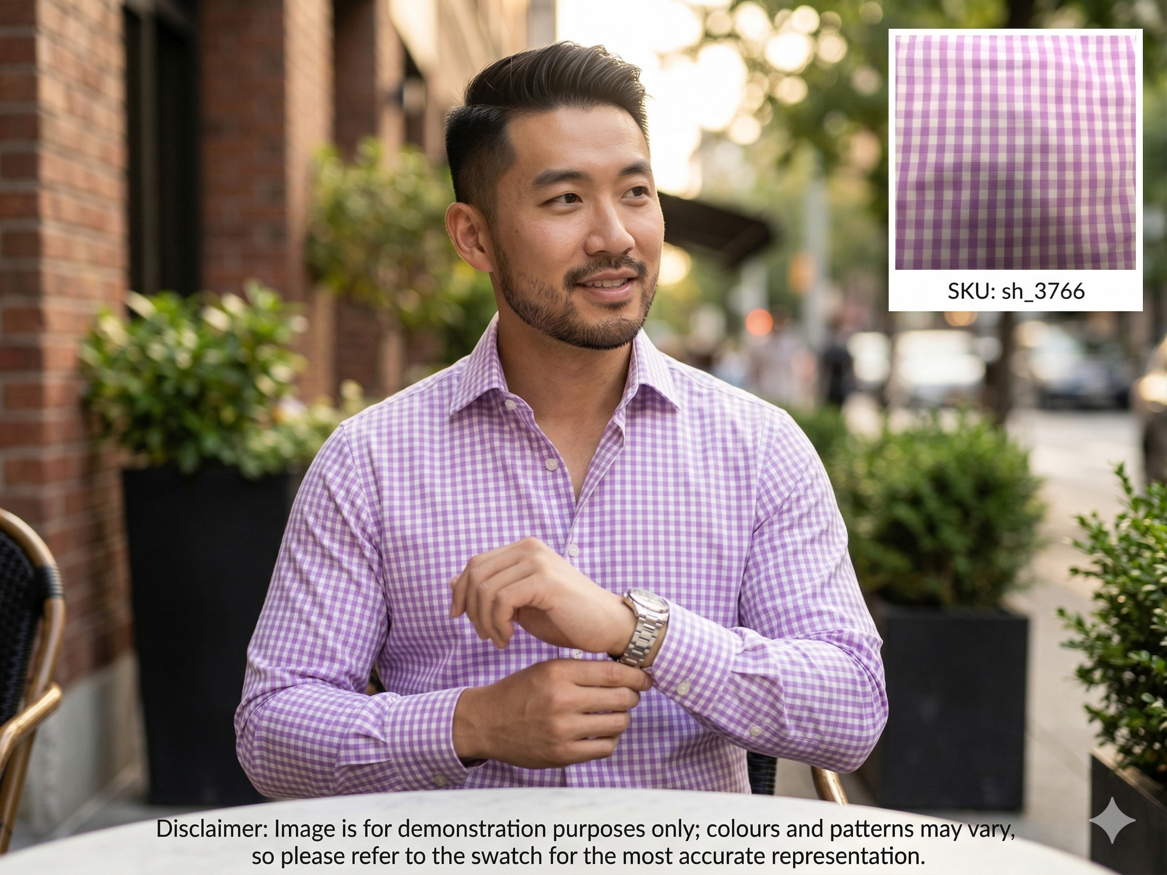Man with White Purple Check Egyptian Cotton Shirting