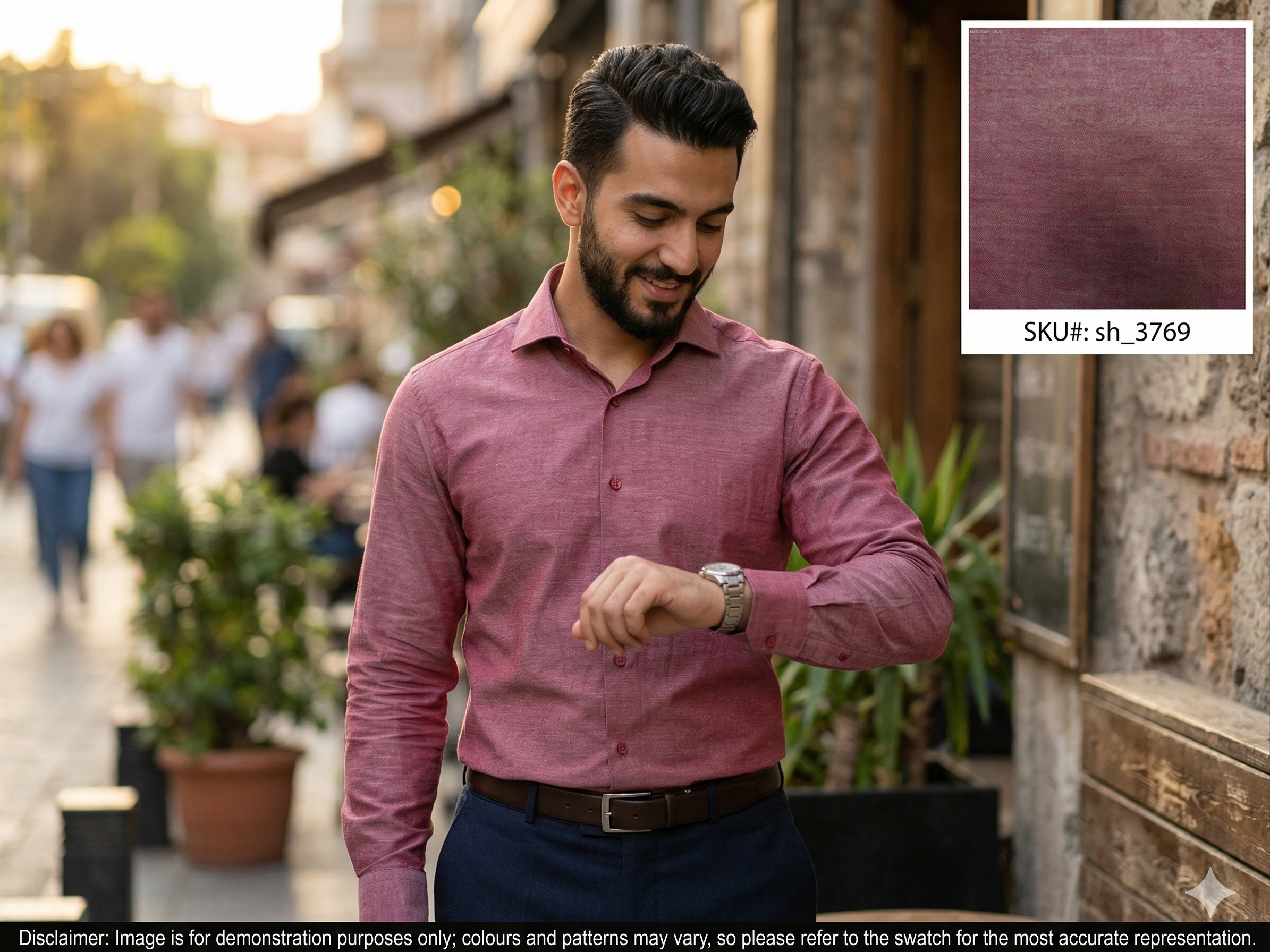 Man with Wine Red Plain Egyptian Cotton Shirting
