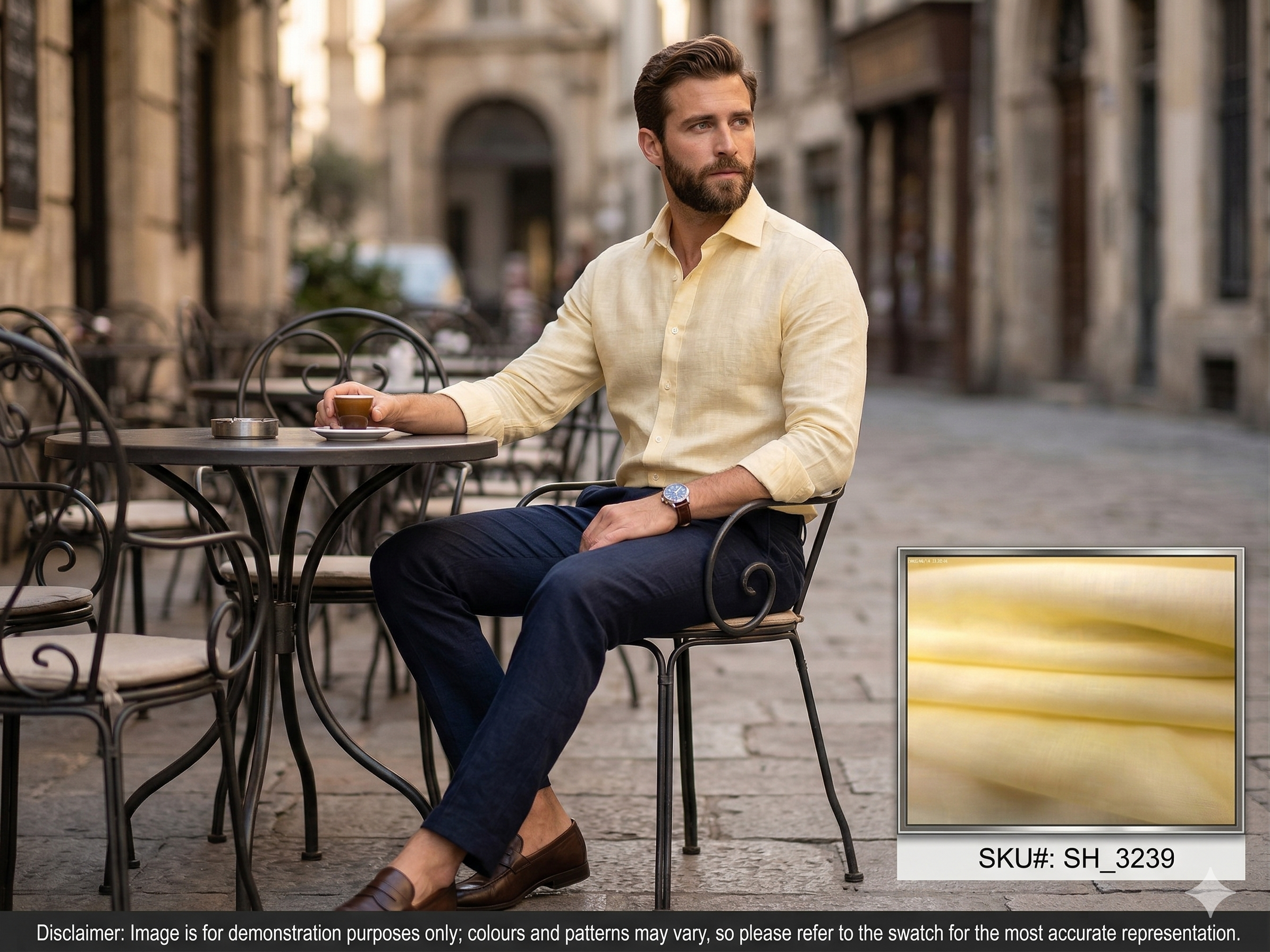 Man with Yellow Gold Plain Linen Shirting