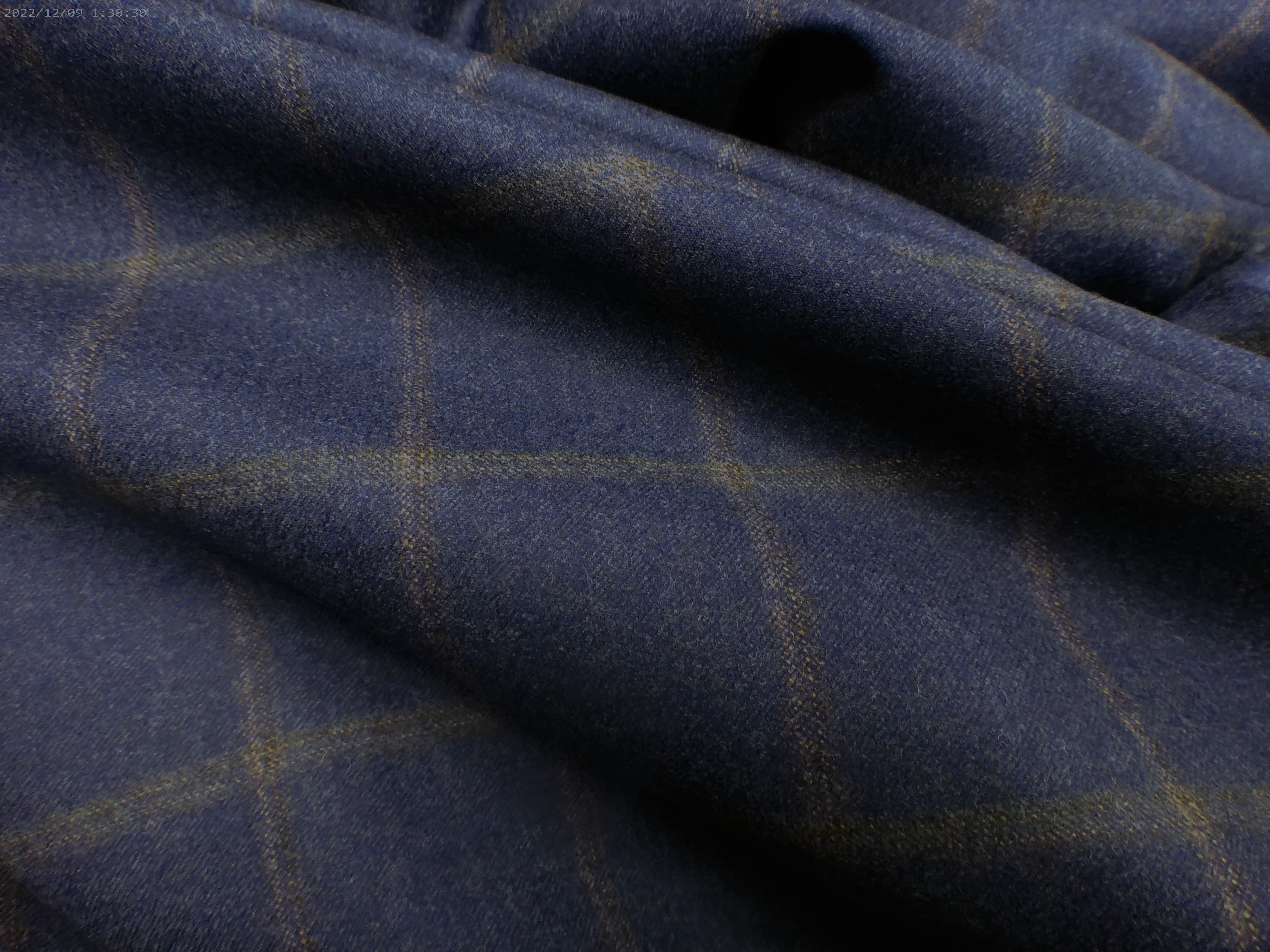 Navy Beige Windowpane Check Worsted Wool Suiting