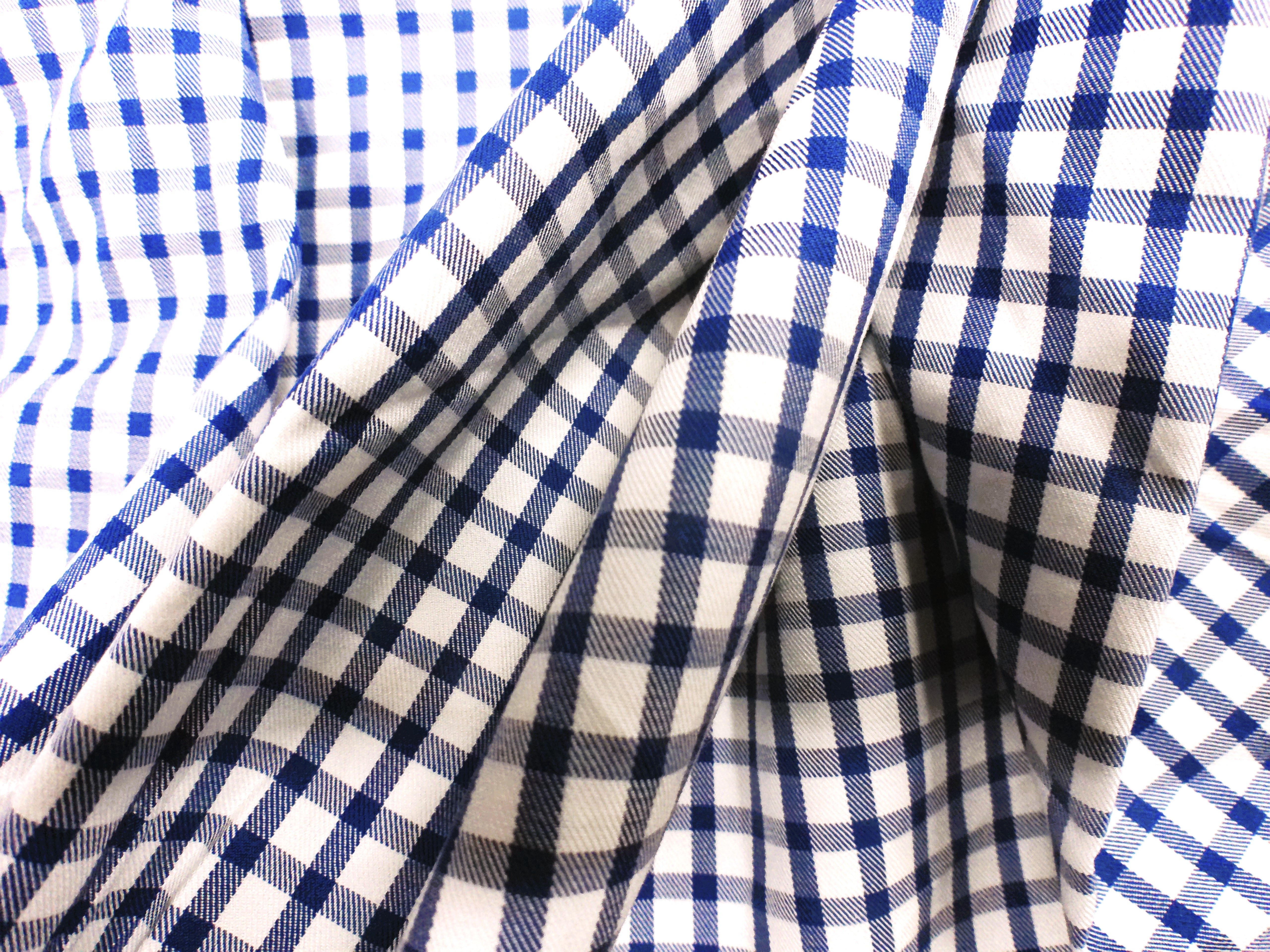 Navy White Check Cotton Shirting