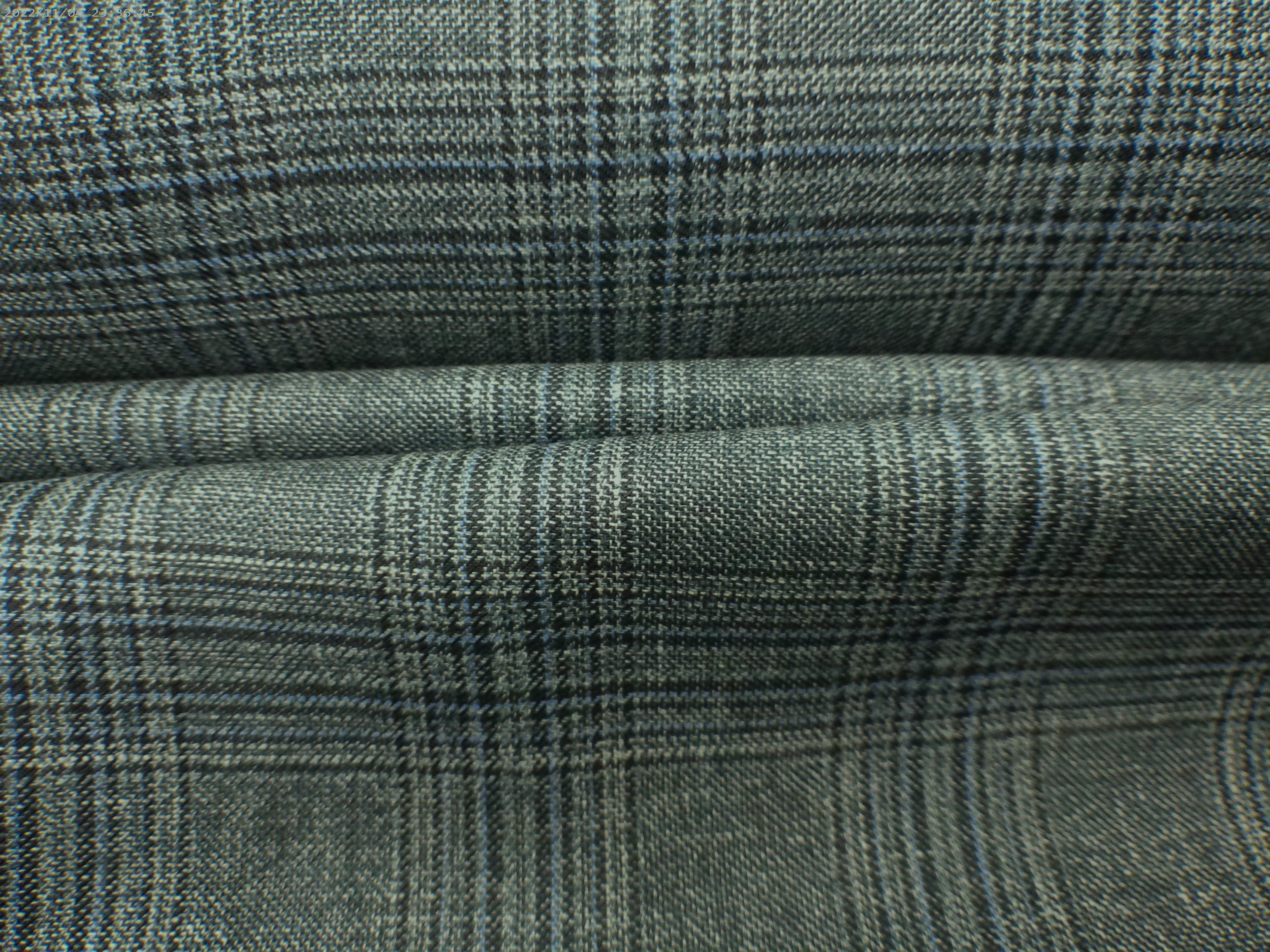 Olive Green Blue Check Silk Wool Suiting