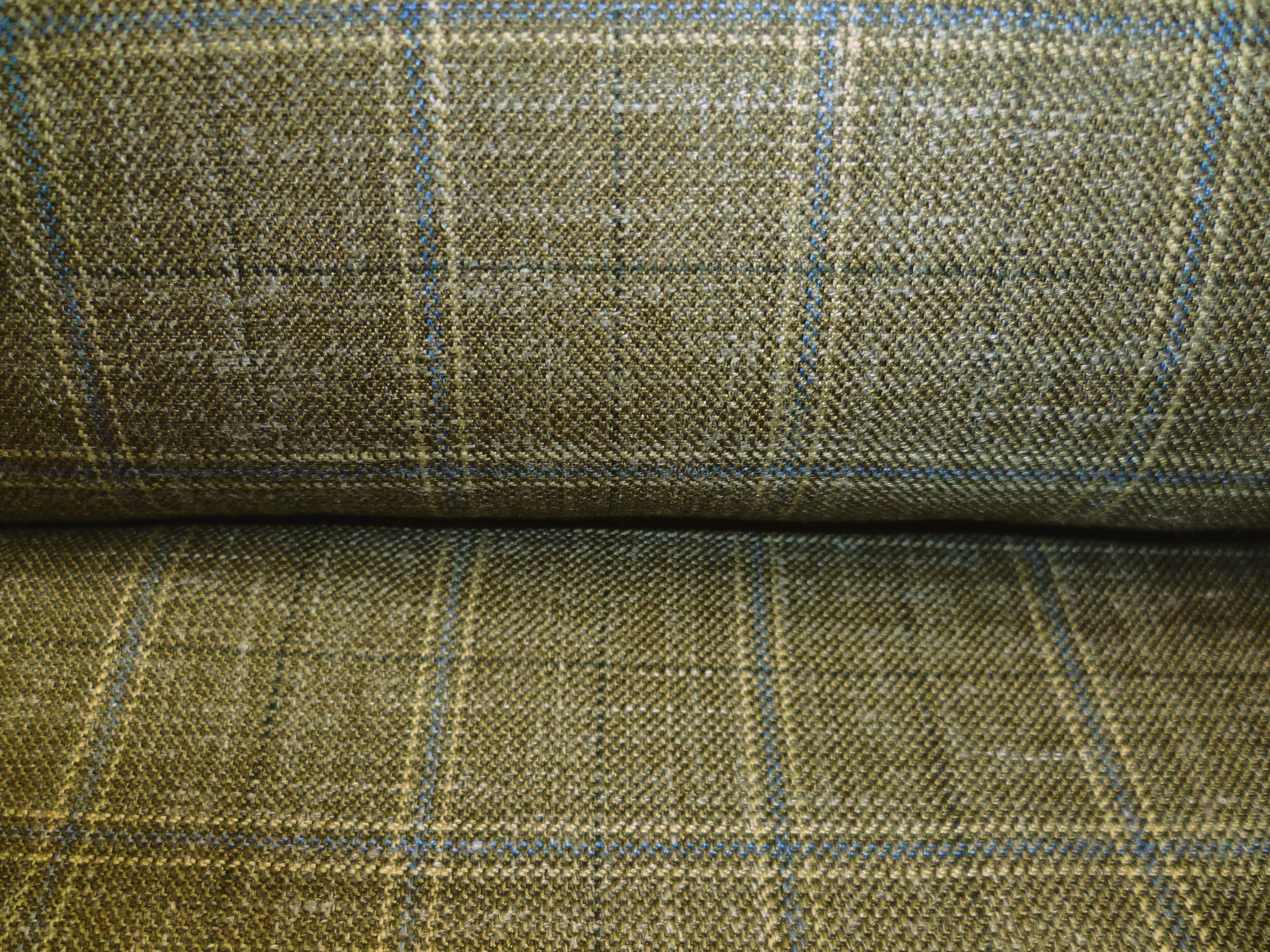 Olive Green Grey Check Silk Linen Blazer Suiting