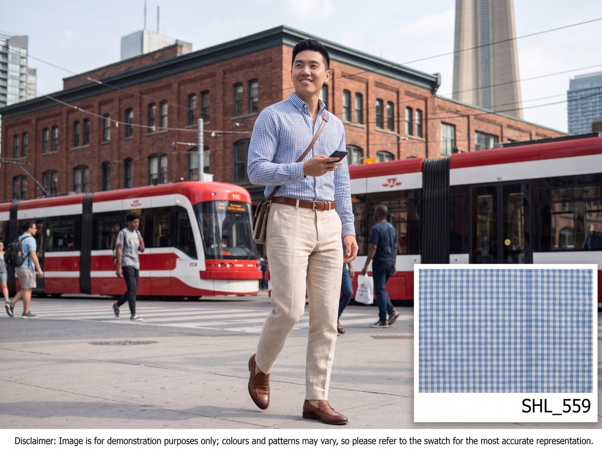 Blue White Check Cotton Blazer Shirting