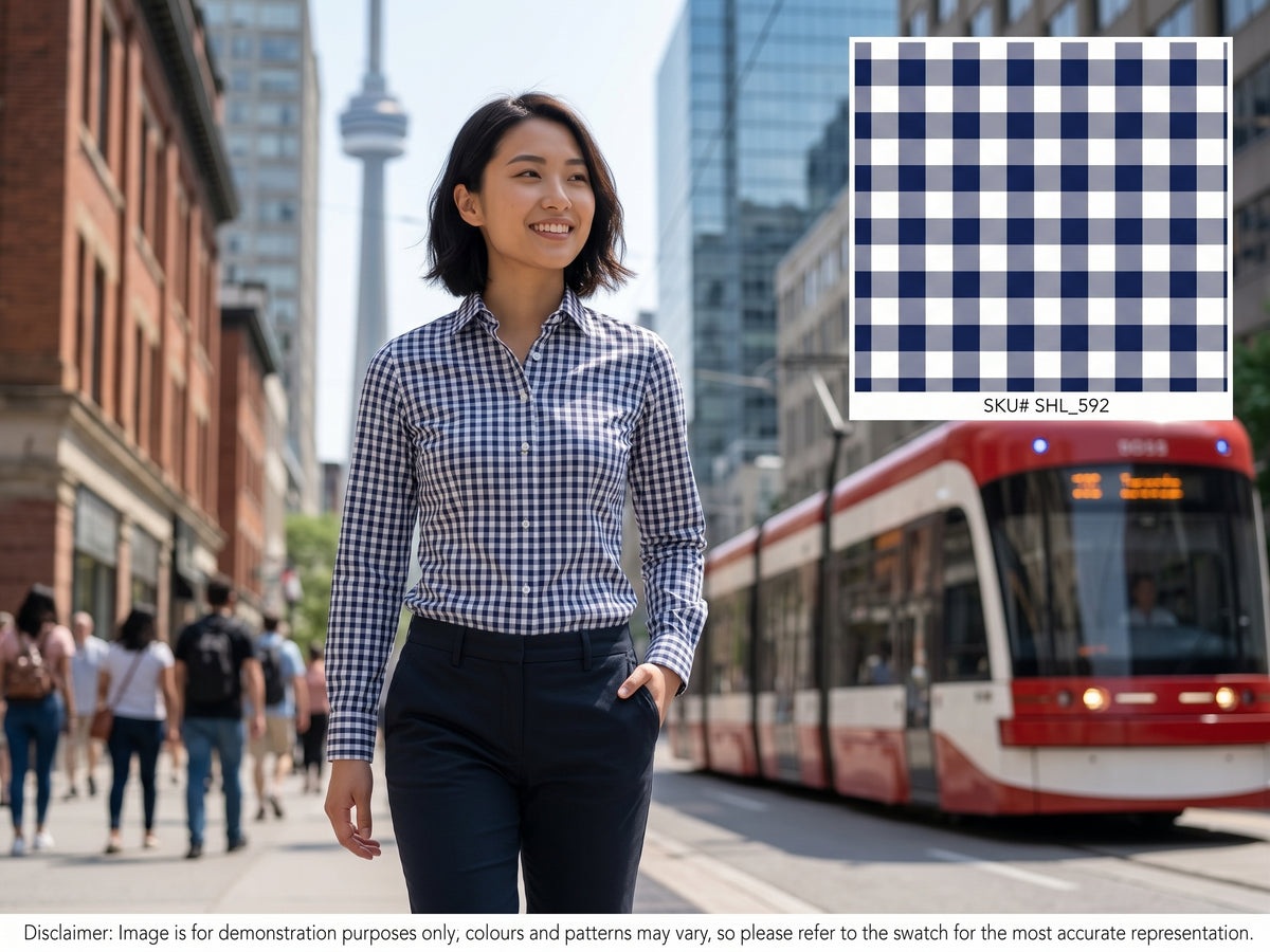 Navy White Check Cotton Dresses Shirting