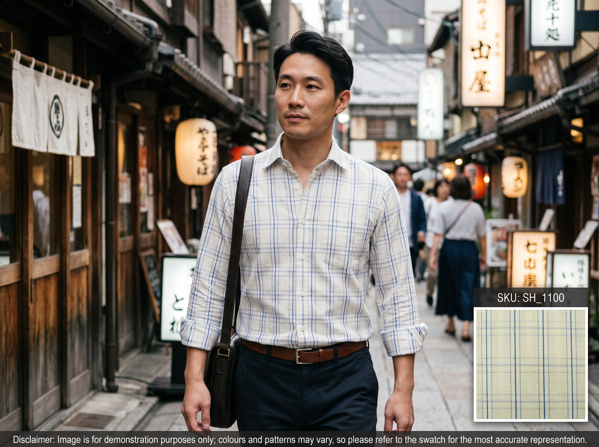 Blue White Check Cotton Shirting