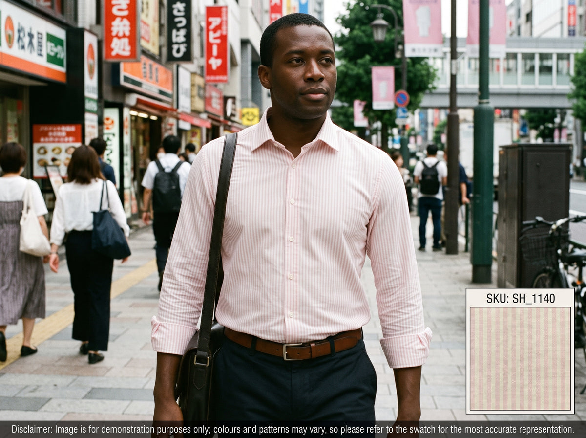 Baby Pink White Stripe Egyptian Cotton Shirting